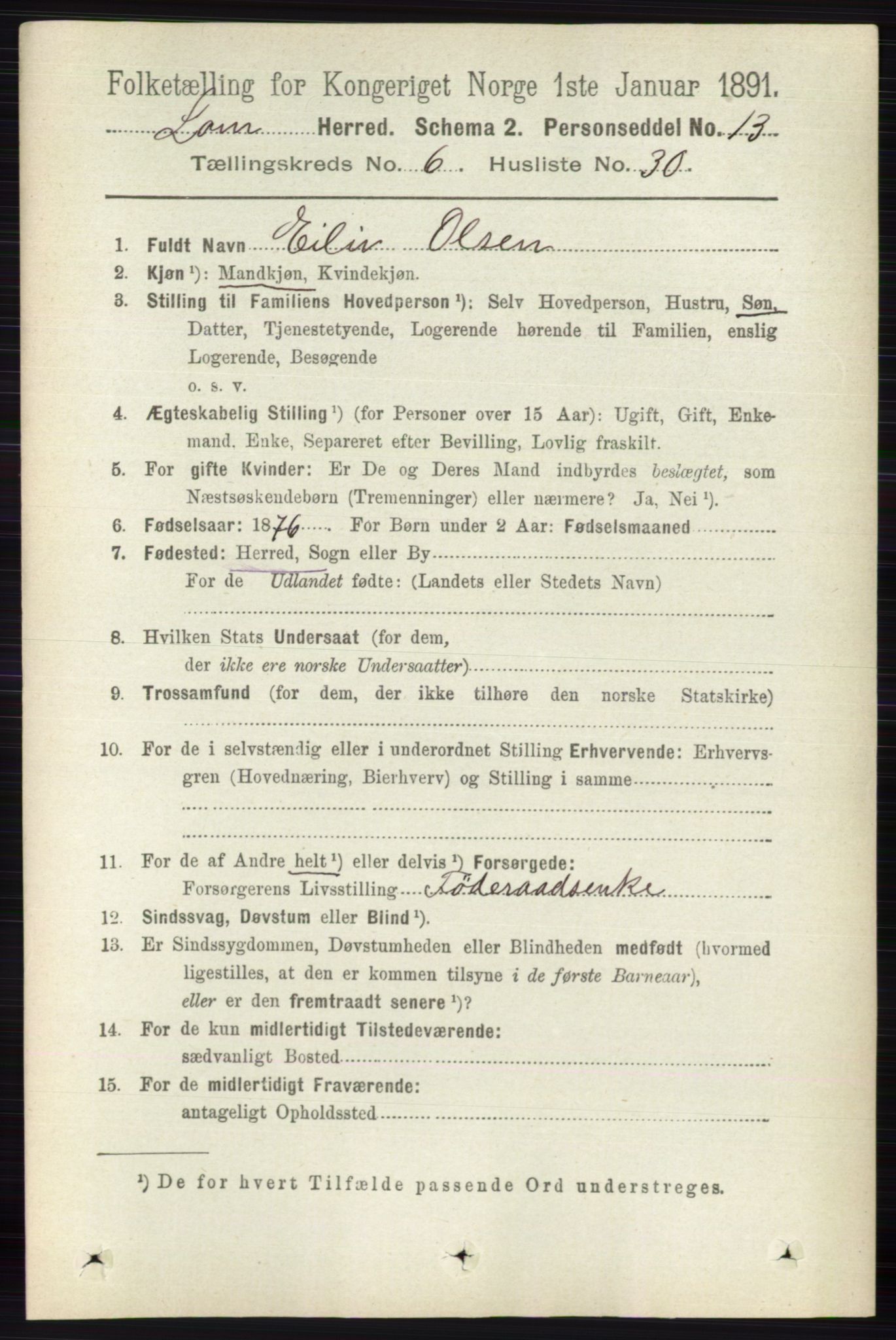 RA, 1891 census for 0514 Lom, 1891, p. 2570