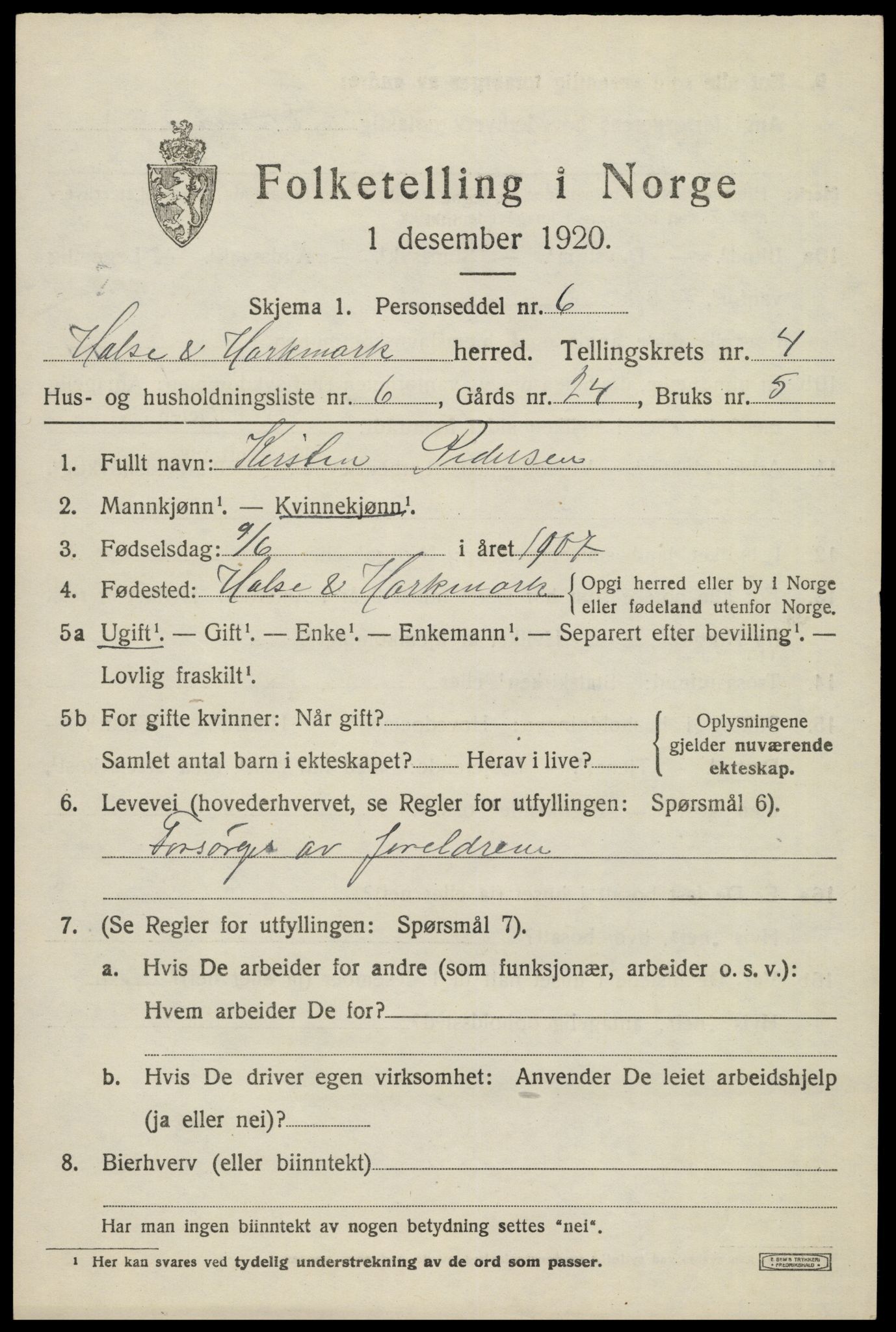 SAK, 1920 census for Halse og Harkmark, 1920, p. 2906