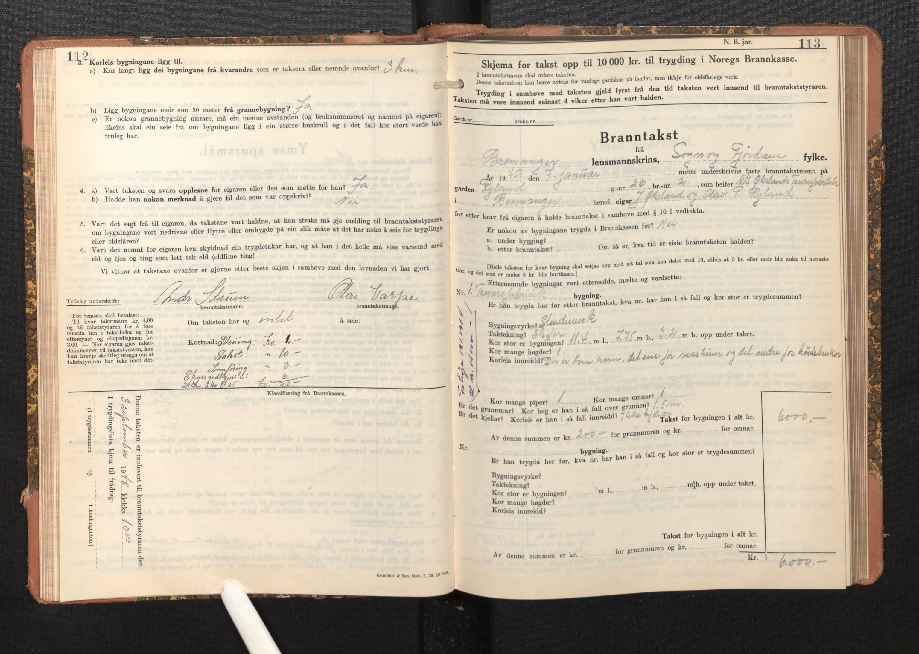 Lensmannen i Bremanger, SAB/A-26701/0012/L0009: Branntakstprotokoll, skjematakst, 1943-1950, p. 112-113