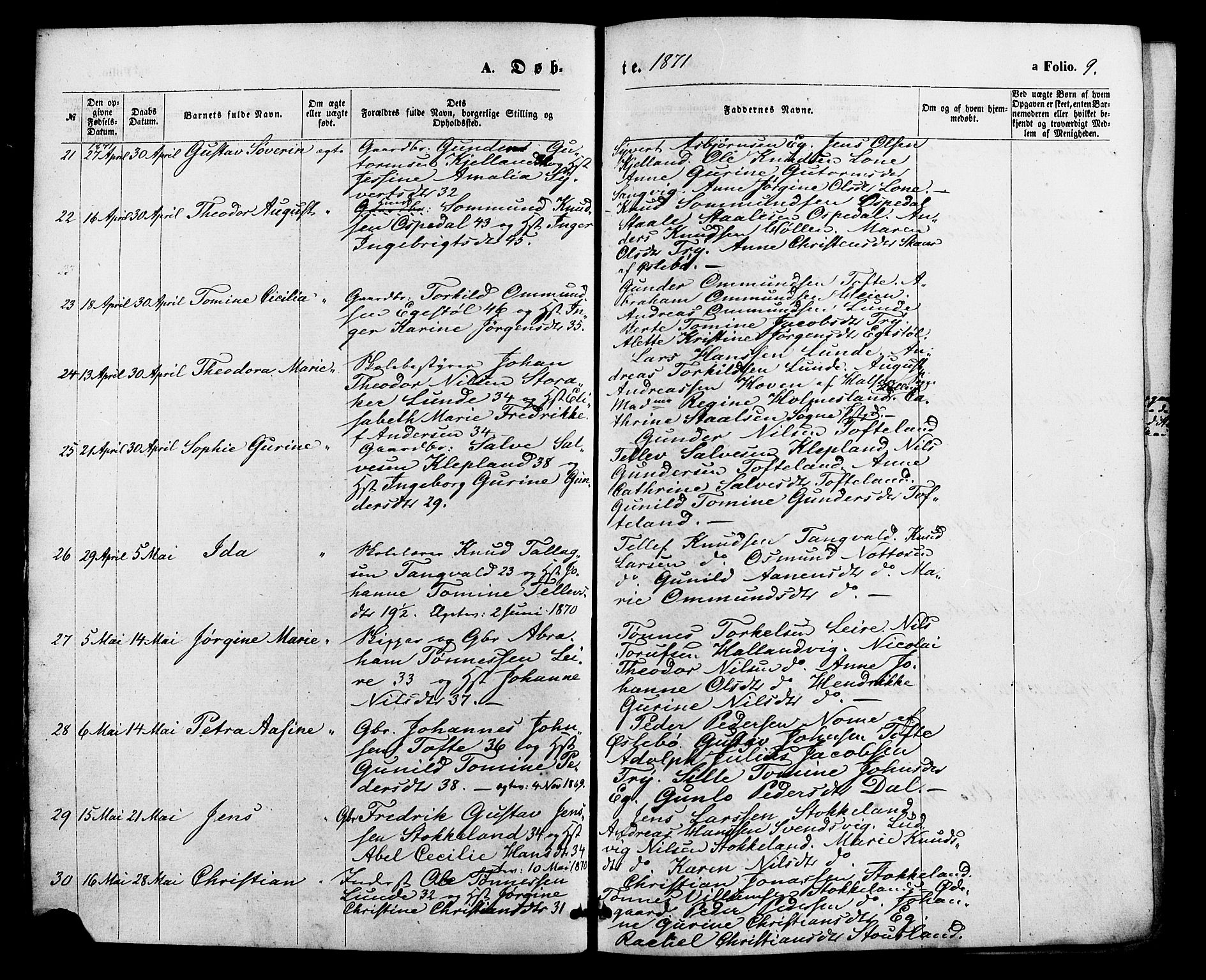 Søgne sokneprestkontor, AV/SAK-1111-0037/F/Fa/Fab/L0011: Parish register (official) no. A 11, 1869-1879, p. 9