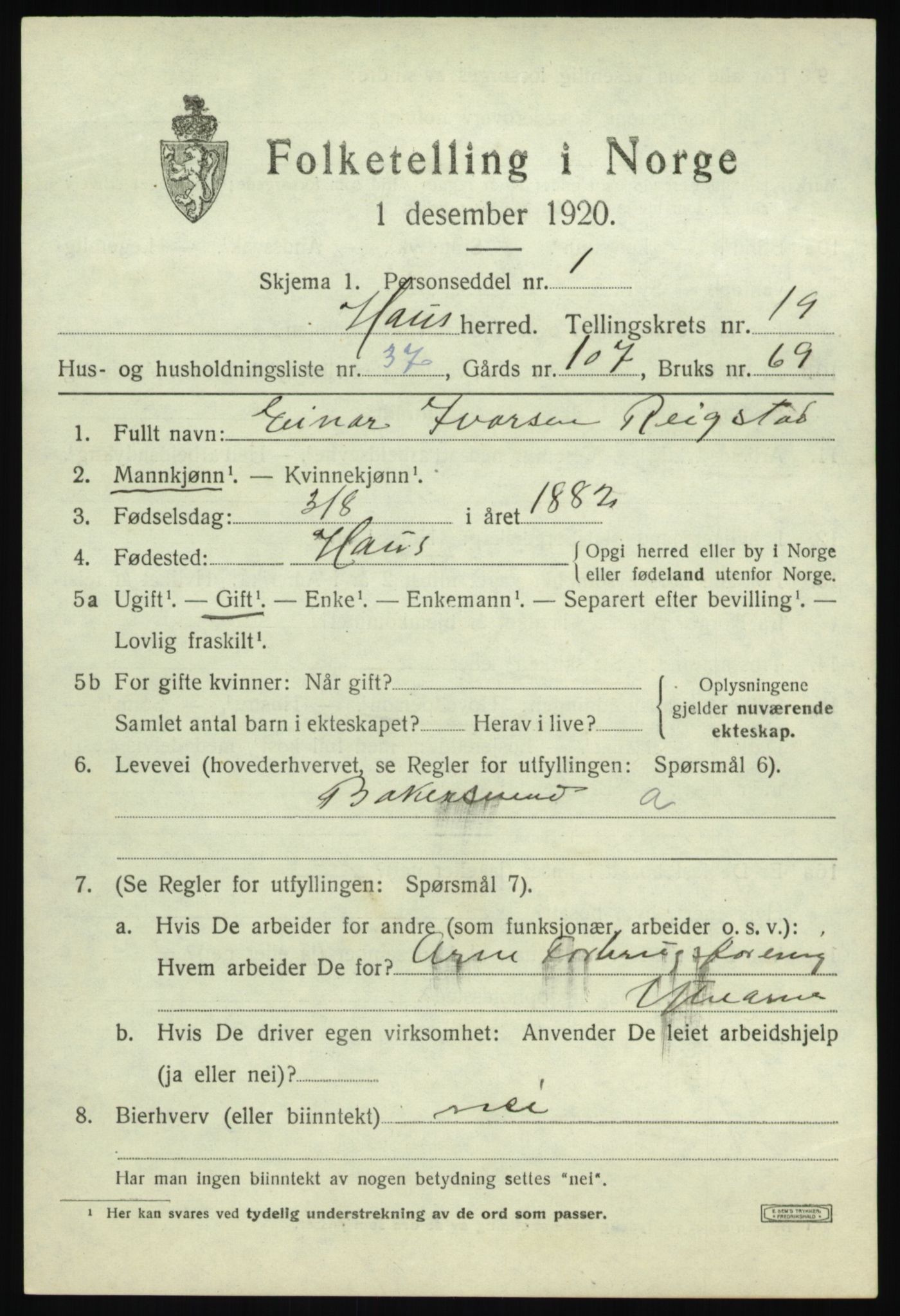 SAB, 1920 census for Haus, 1920, p. 12822