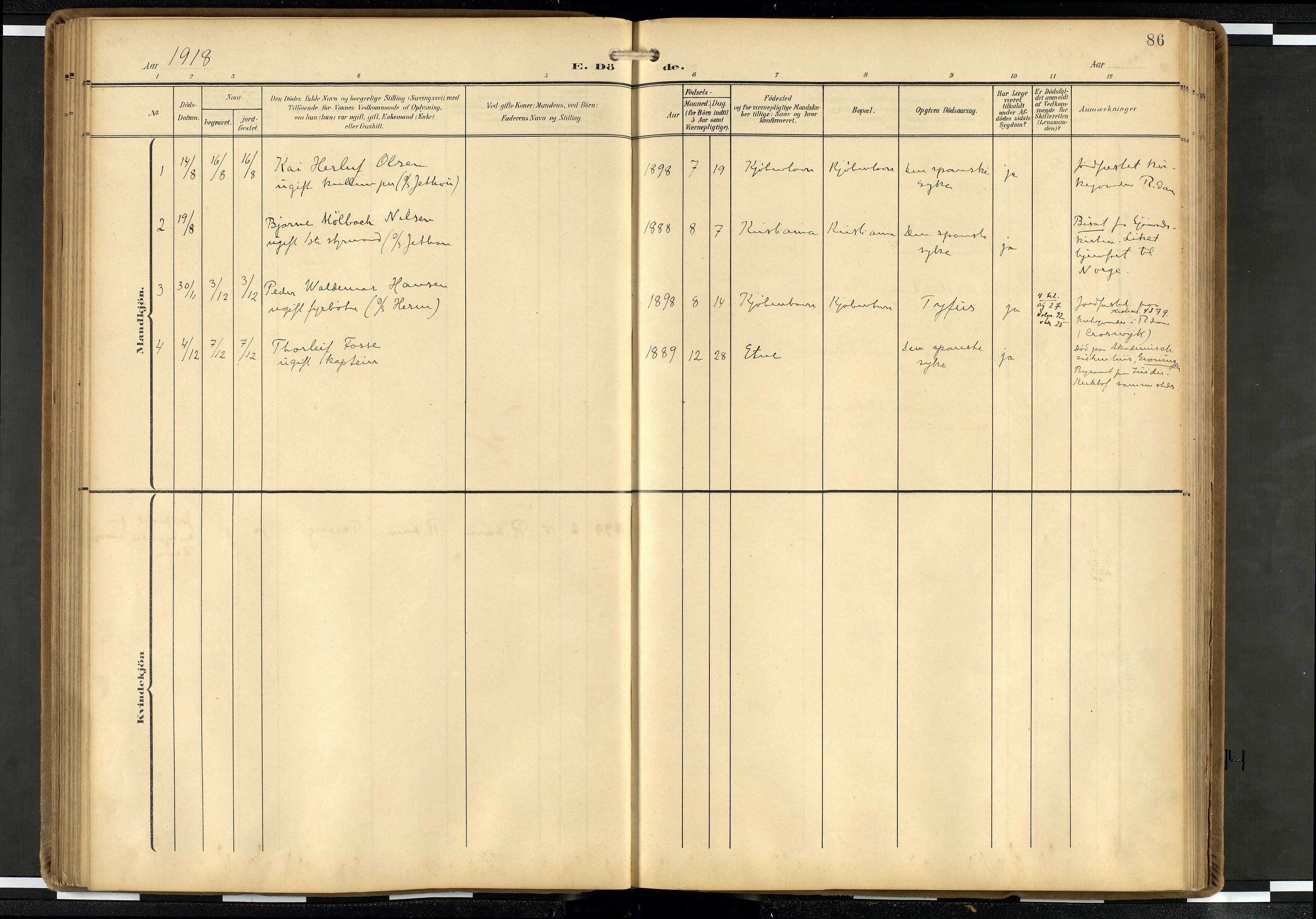 Den norske sjømannsmisjon i utlandet/Hollandske havner (Amsterdam-Rotterdam-Europort), AV/SAB-SAB/PA-0106/H/Ha/Haa/L0003: Parish register (official) no. A 3, 1908-1927, p. 85b-86a