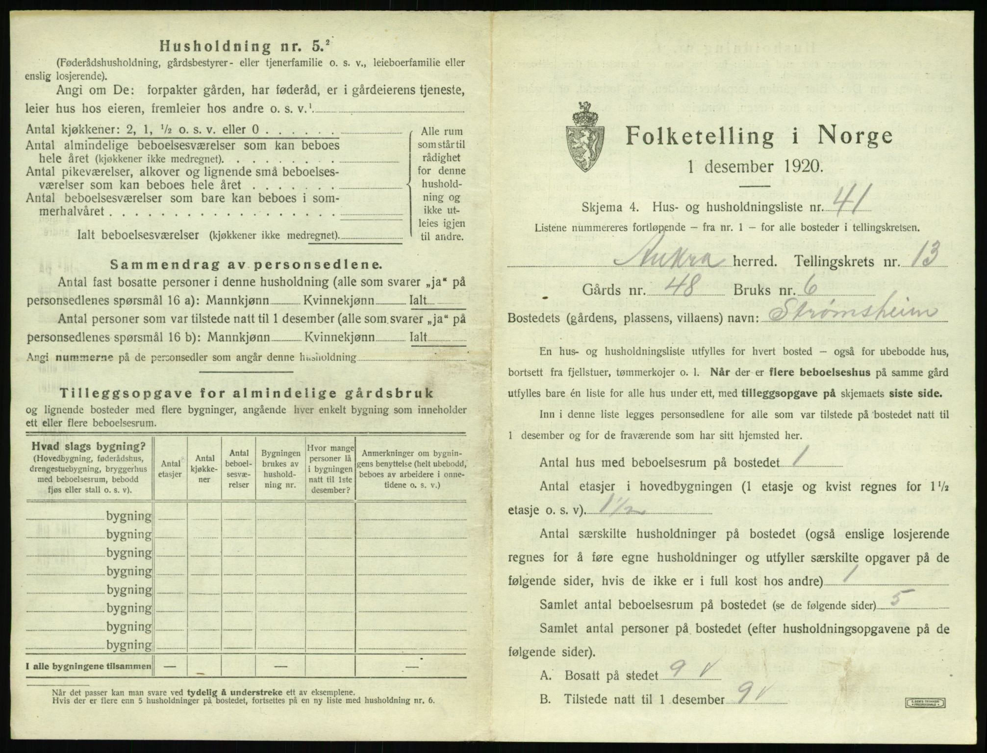 SAT, 1920 census for Aukra, 1920, p. 827