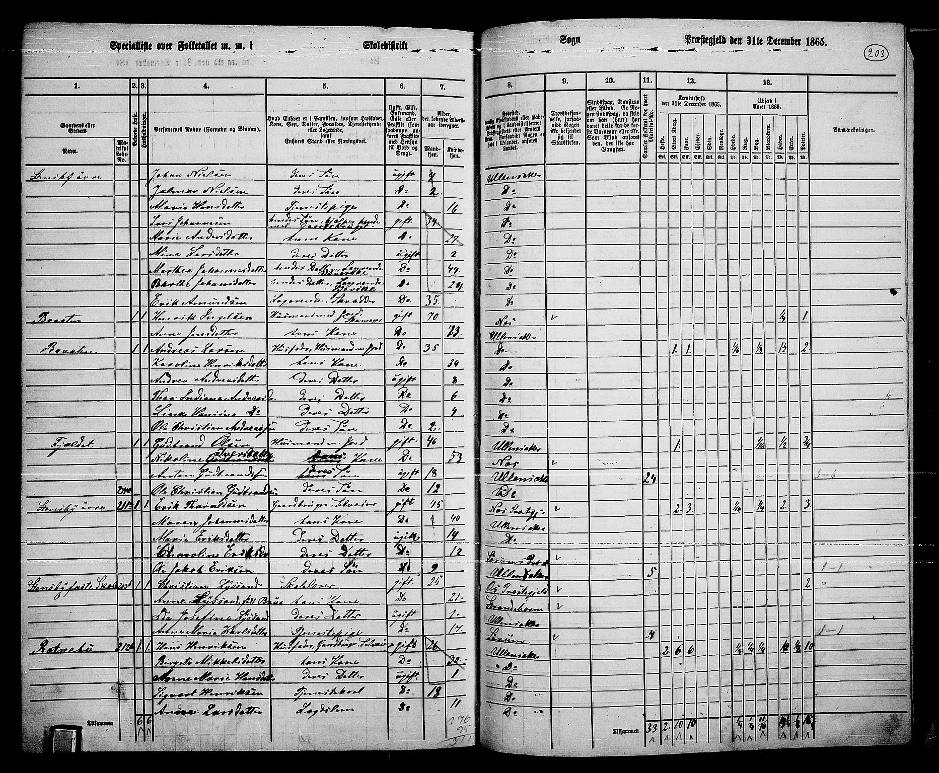 RA, 1865 census for Ullensaker, 1865, p. 175