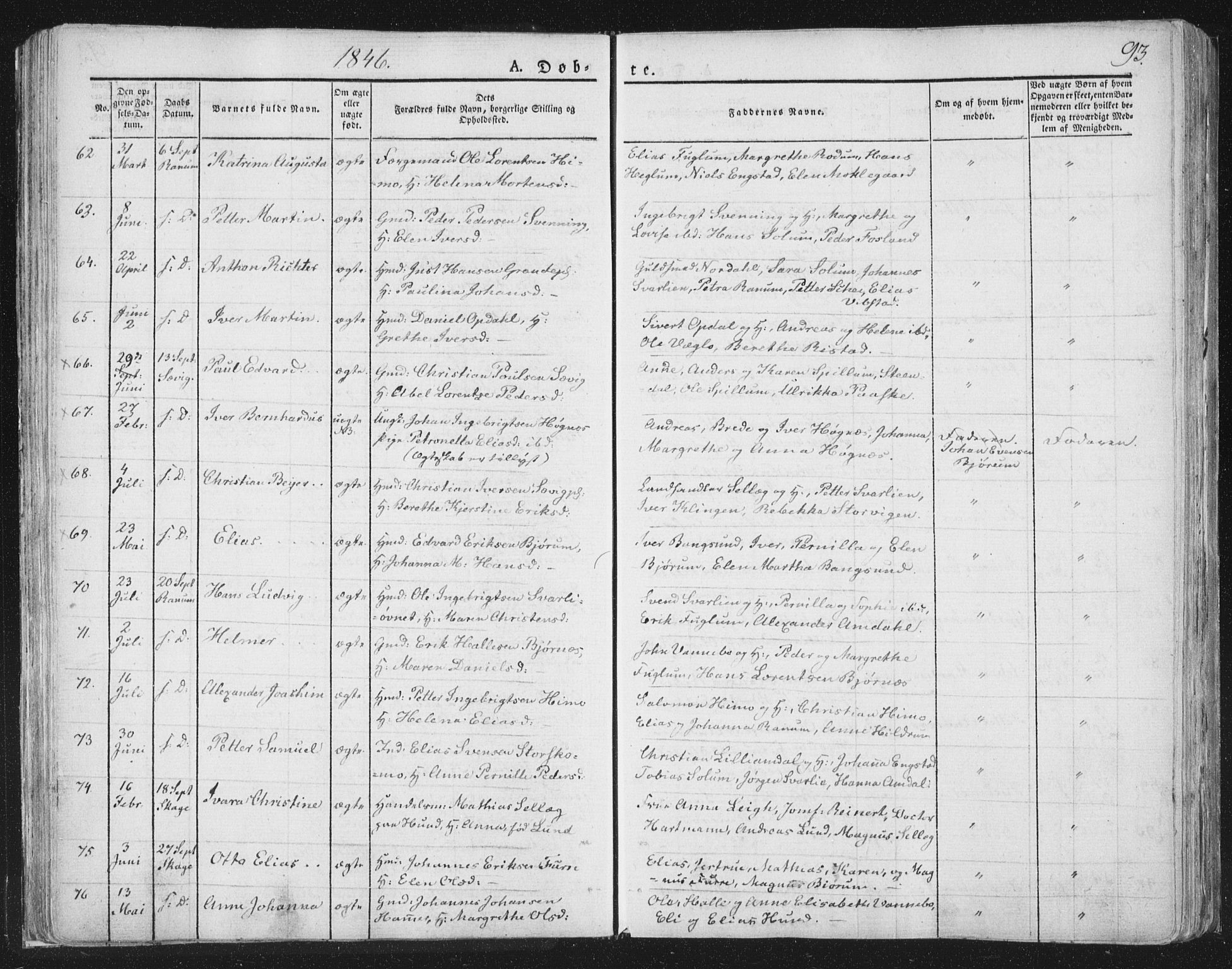 Ministerialprotokoller, klokkerbøker og fødselsregistre - Nord-Trøndelag, AV/SAT-A-1458/764/L0551: Parish register (official) no. 764A07a, 1824-1864, p. 93