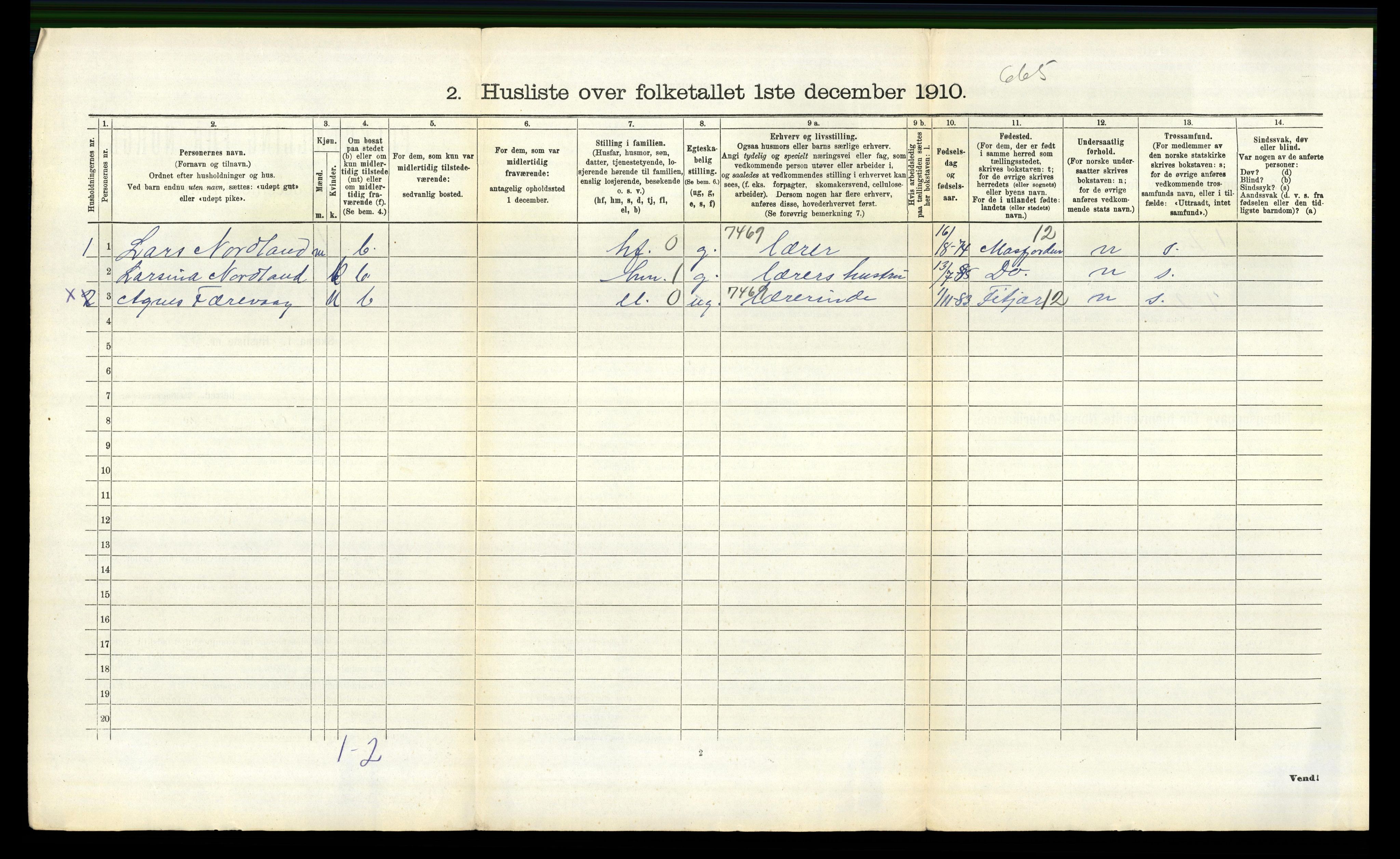 RA, 1910 census for Fana, 1910, p. 1816