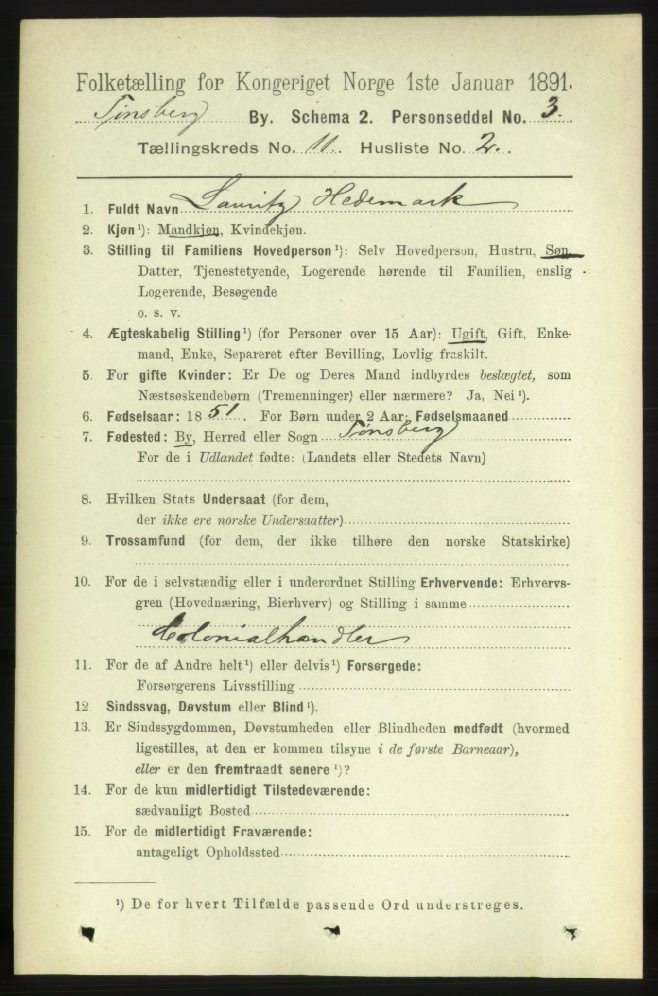 RA, 1891 census for 0705 Tønsberg, 1891, p. 3858