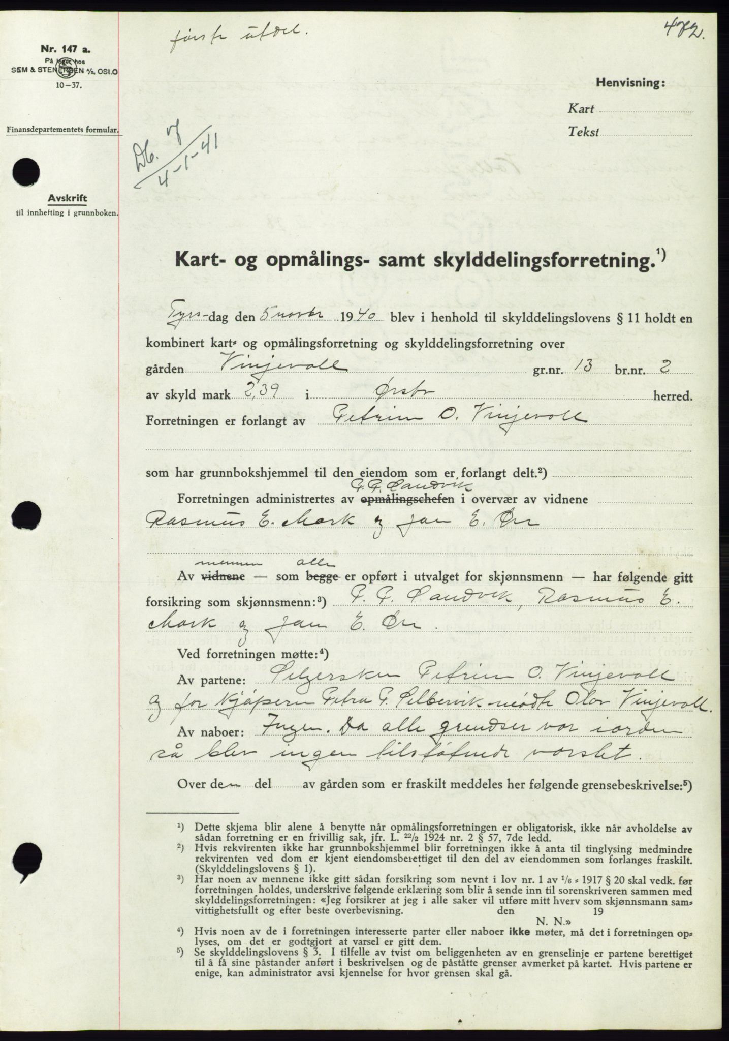 Søre Sunnmøre sorenskriveri, AV/SAT-A-4122/1/2/2C/L0070: Mortgage book no. 64, 1940-1941, Diary no: : 7/1941