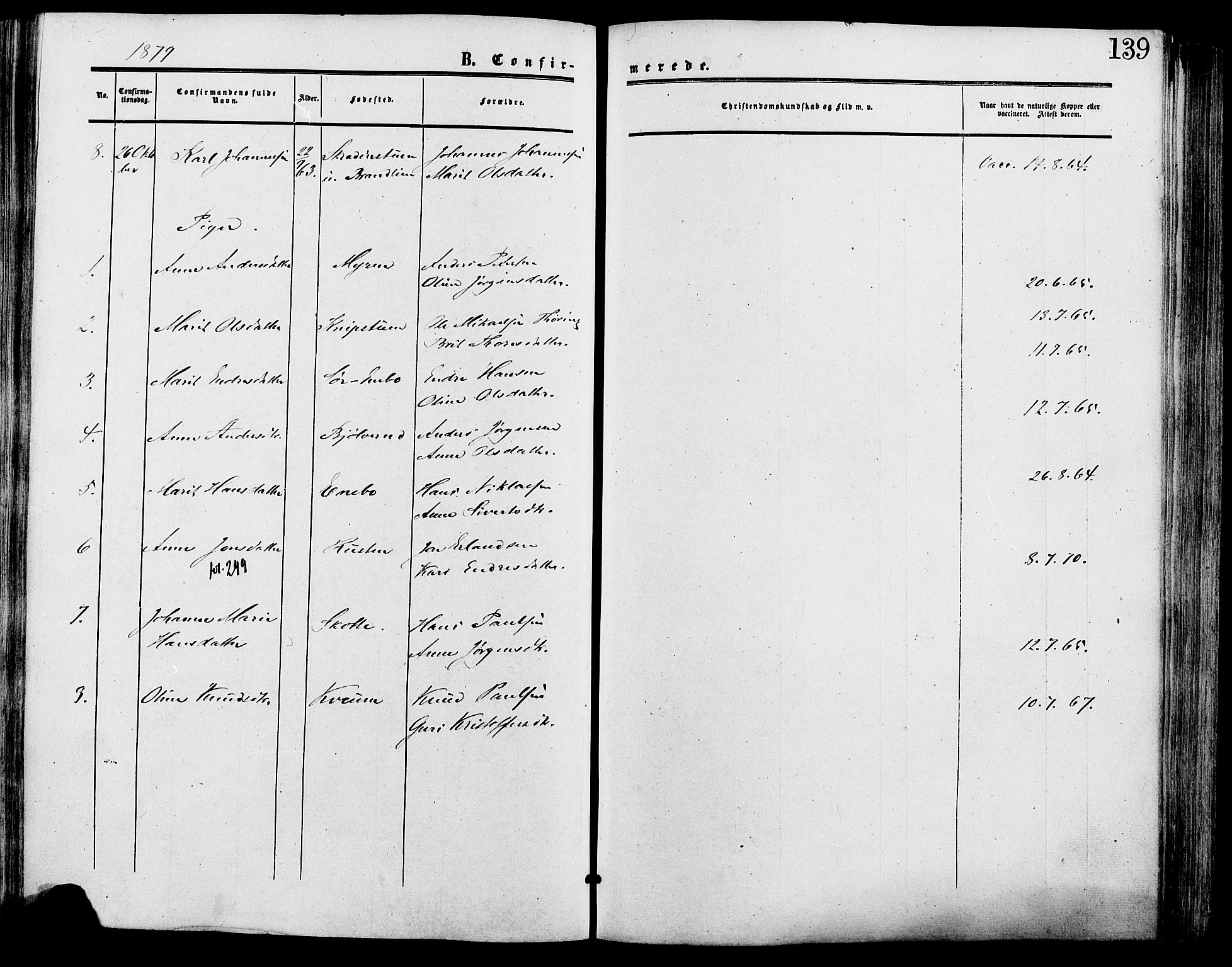 Lesja prestekontor, SAH/PREST-068/H/Ha/Haa/L0009: Parish register (official) no. 9, 1854-1889, p. 139