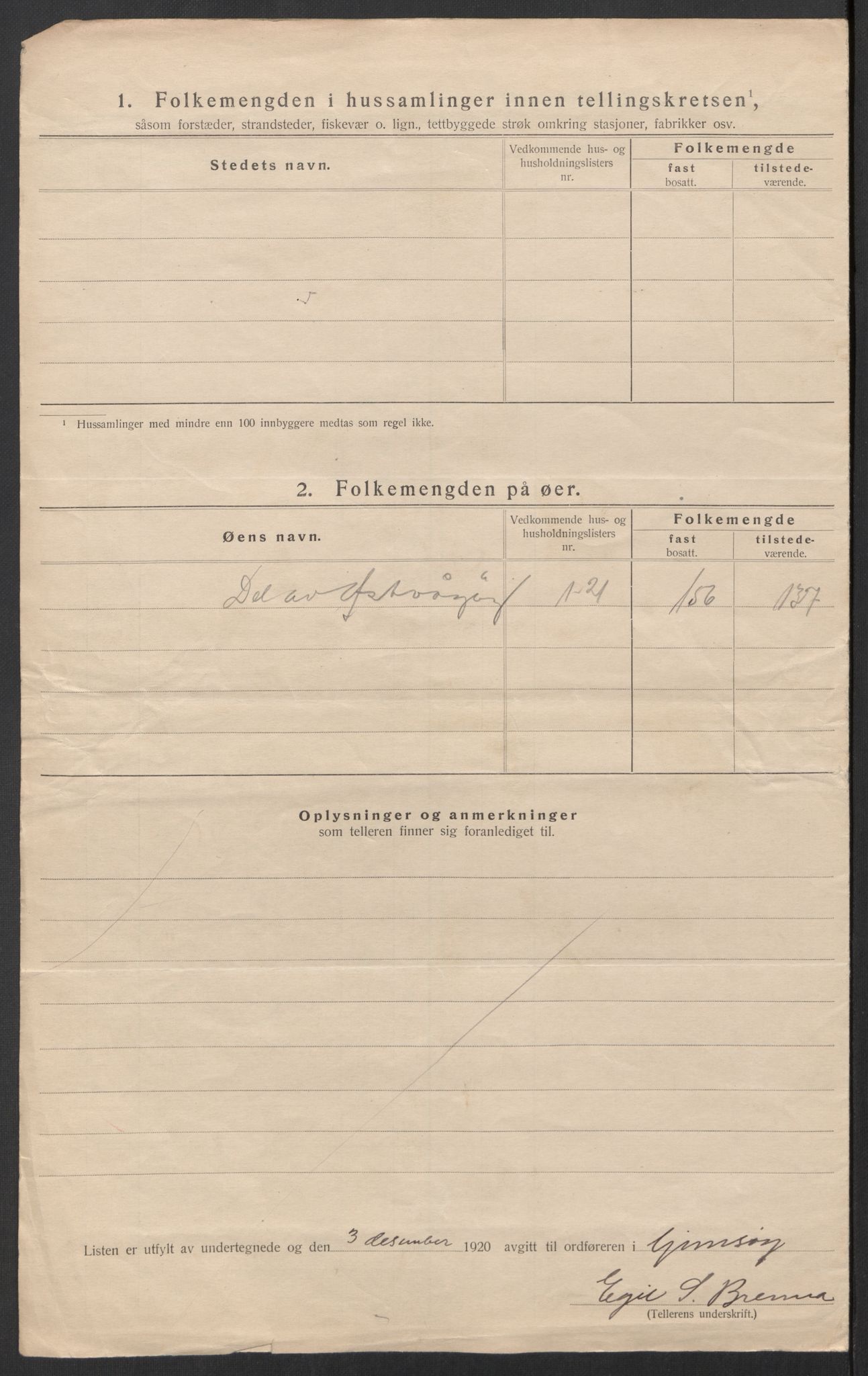 SAT, 1920 census for Gimsøy, 1920, p. 20