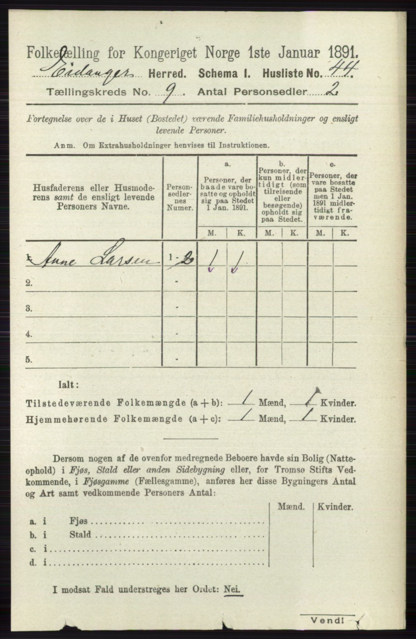 RA, 1891 census for 0813 Eidanger, 1891, p. 3611