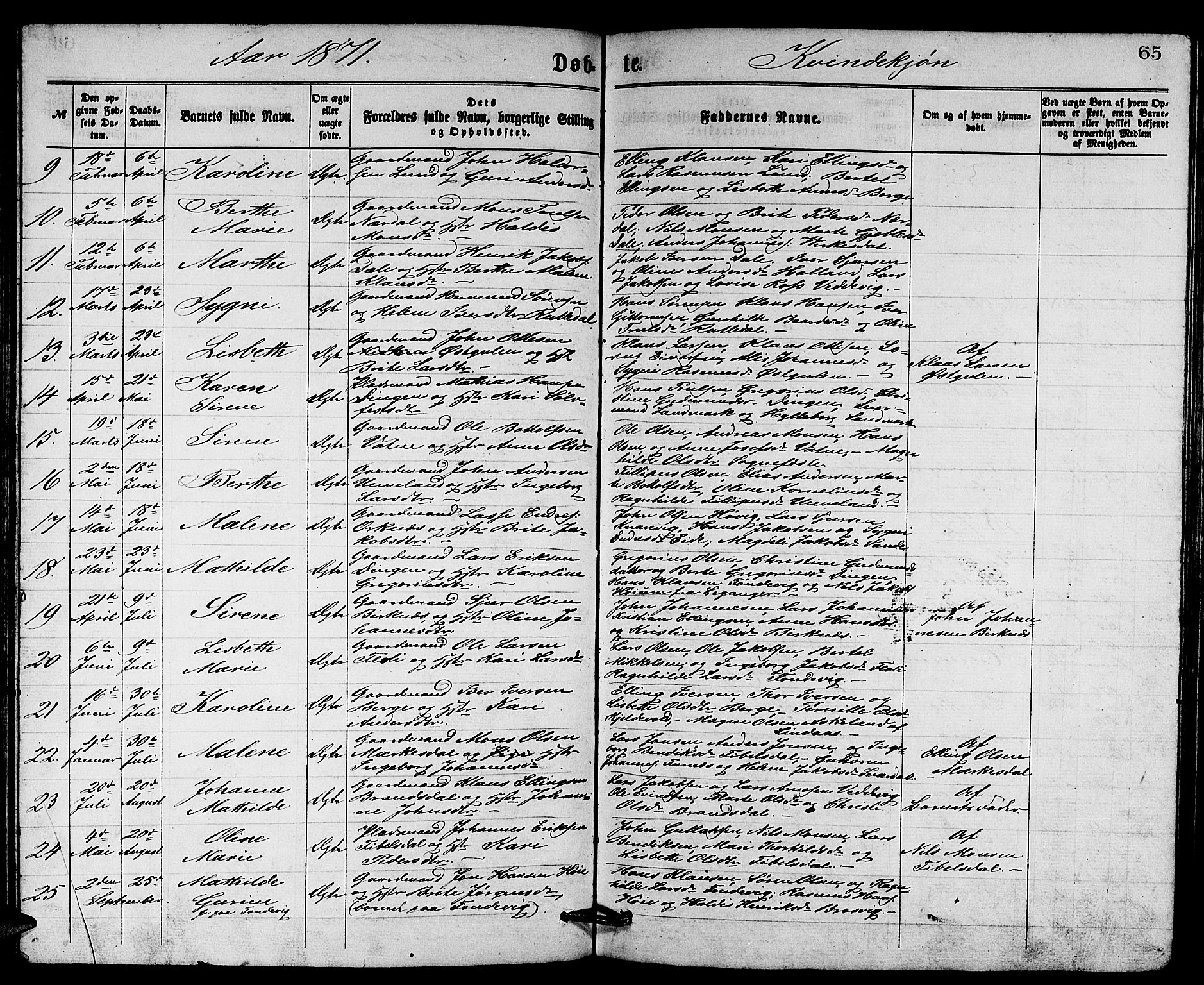 Gulen sokneprestembete, AV/SAB-A-80201/H/Hab/Habb/L0002: Parish register (copy) no. B 2, 1867-1883, p. 65