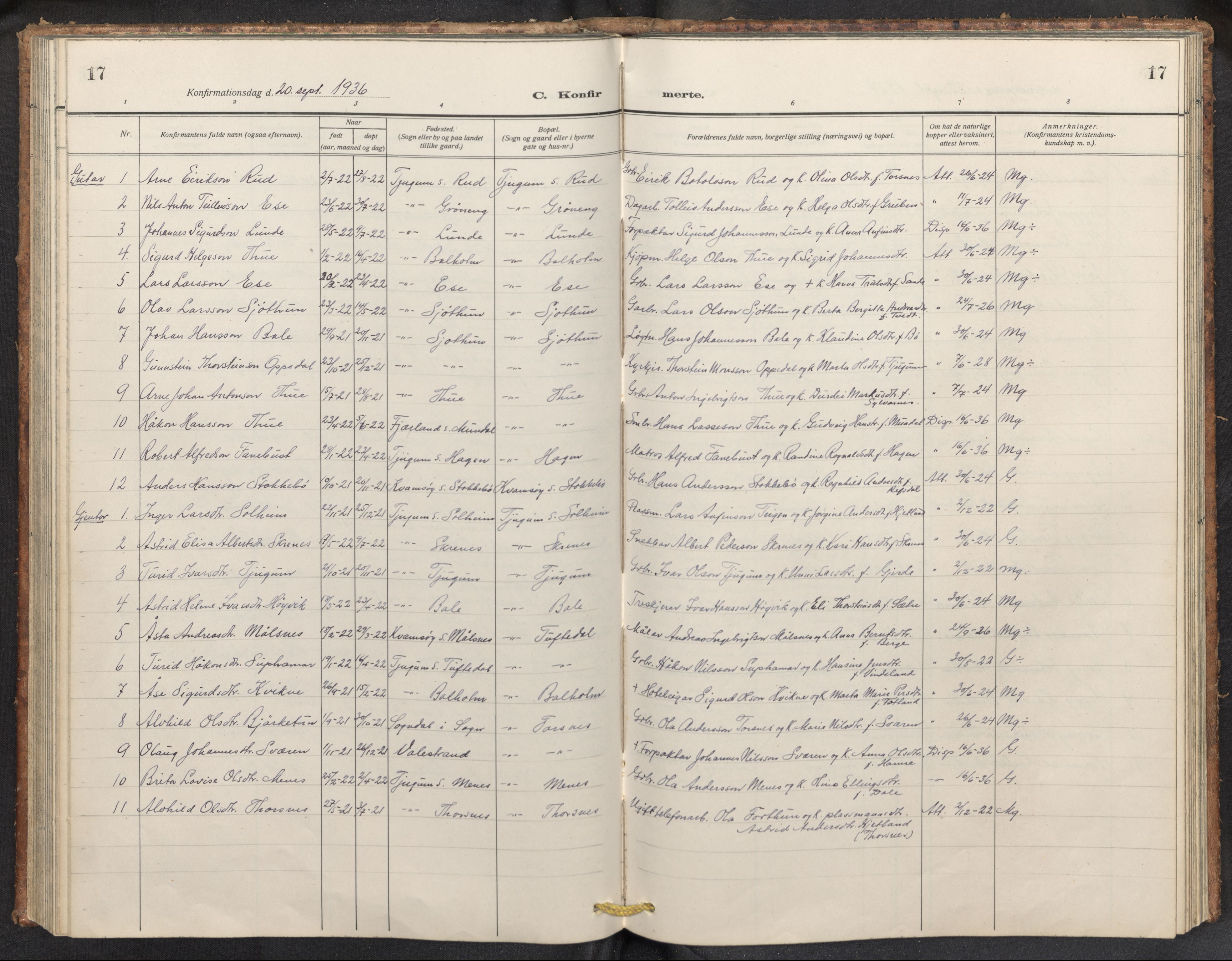 Balestrand sokneprestembete, AV/SAB-A-79601/H/Hab/Haba/L0003: Parish register (copy) no. A 3, 1920-1956, p. 17