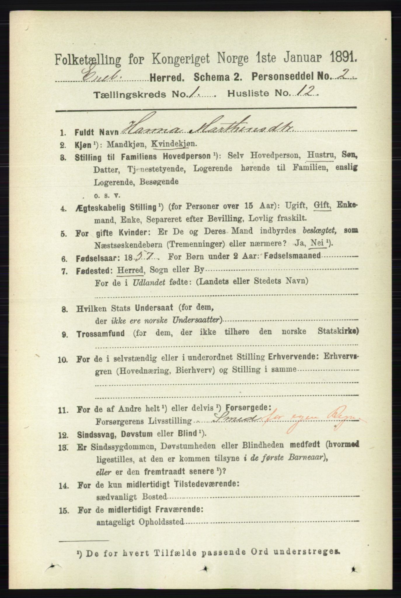 RA, 1891 census for 0229 Enebakk, 1891, p. 190