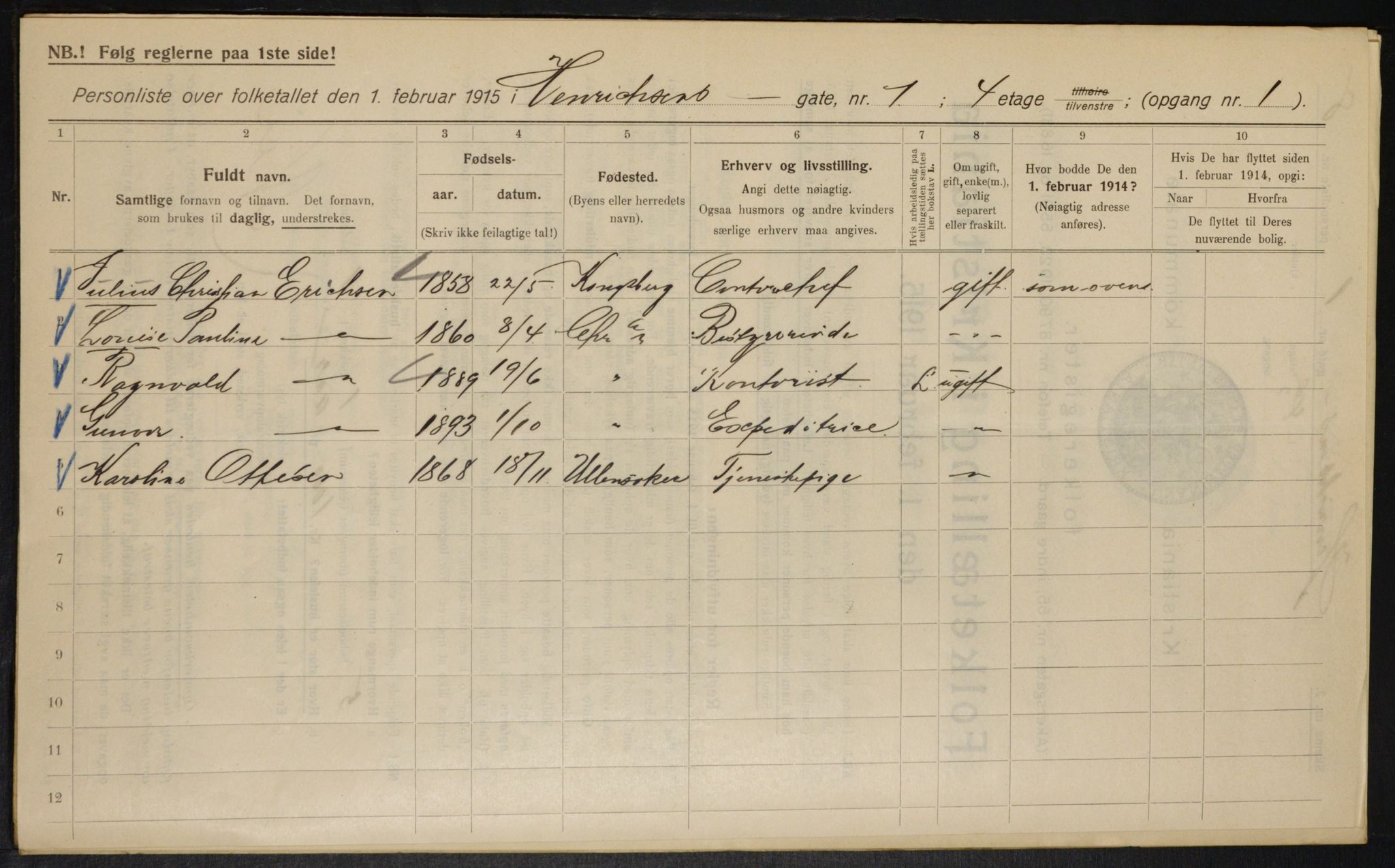 OBA, Municipal Census 1915 for Kristiania, 1915, p. 38077