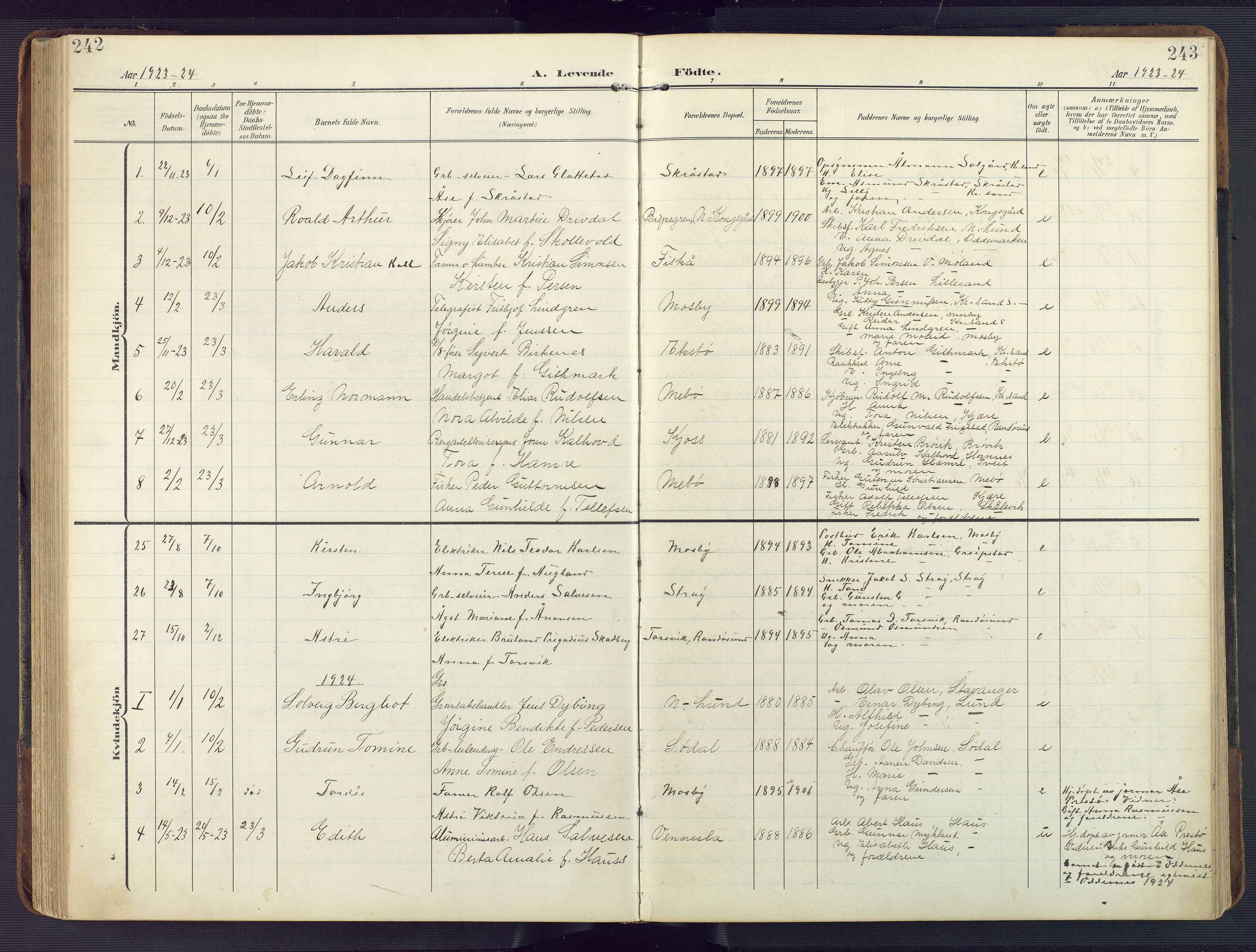 Oddernes sokneprestkontor, AV/SAK-1111-0033/F/Fb/Fba/L0010: Parish register (copy) no. B 10, 1907-1941, p. 242-243