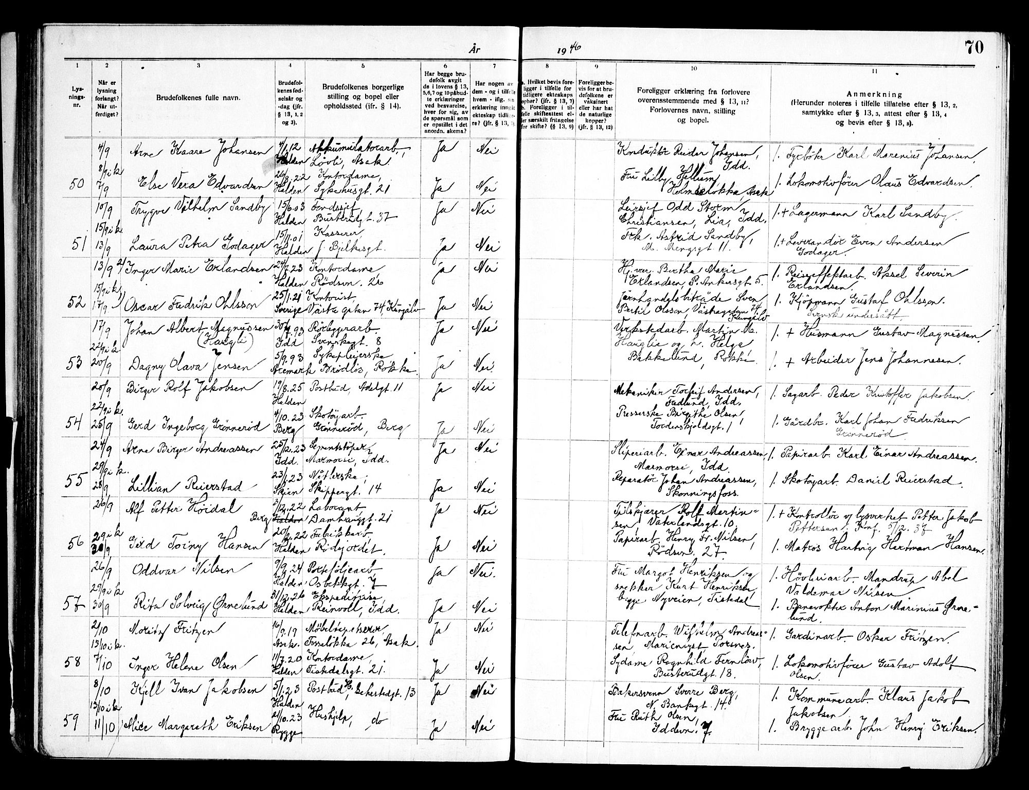 Halden prestekontor Kirkebøker, SAO/A-10909/H/Ha/L0002: Banns register no. I 2, 1935-1949, p. 70
