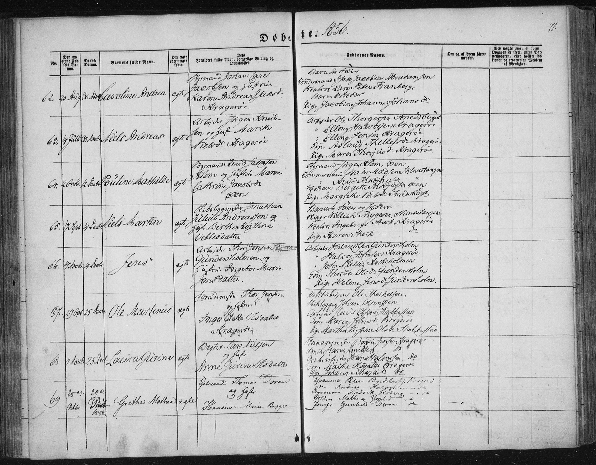 Kragerø kirkebøker, SAKO/A-278/F/Fa/L0006: Parish register (official) no. 6, 1847-1861, p. 71