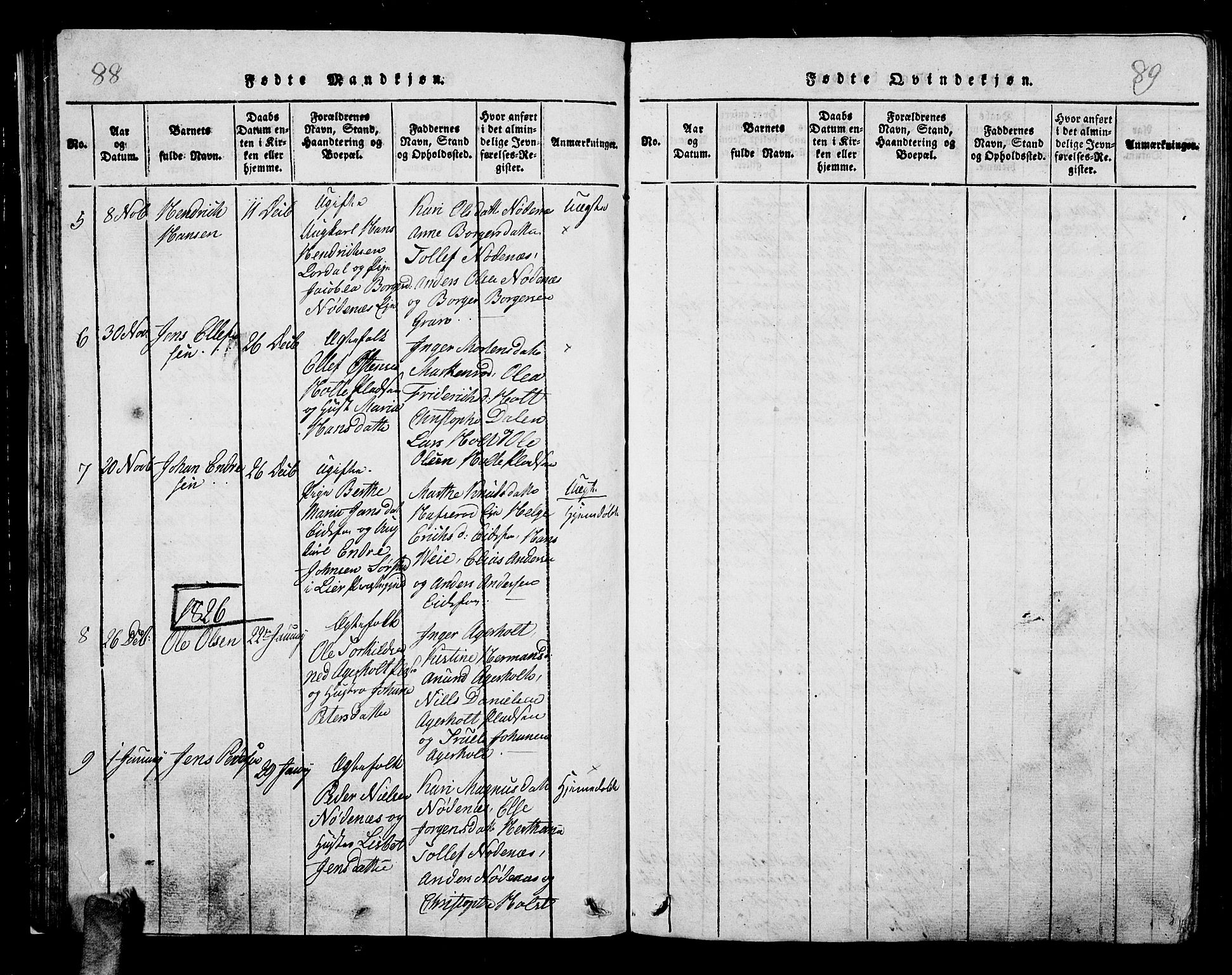 Hof kirkebøker, AV/SAKO-A-64/G/Ga/L0001: Parish register (copy) no. I 1, 1814-1844, p. 88-89