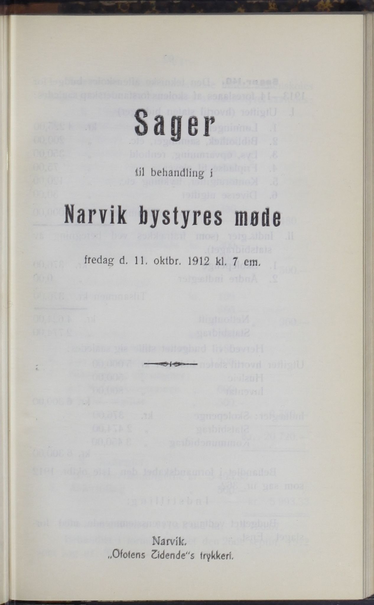 Narvik kommune. Formannskap , AIN/K-18050.150/A/Ab/L0002: Møtebok, 1912