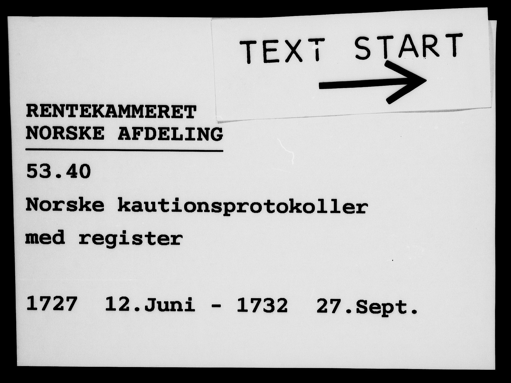 Rentekammeret, Kammerkanselliet, RA/EA-3111/G/Gh/Ghd/L0002: Kausjonsprotokoll med register (merket RK 53.40), 1727-1732