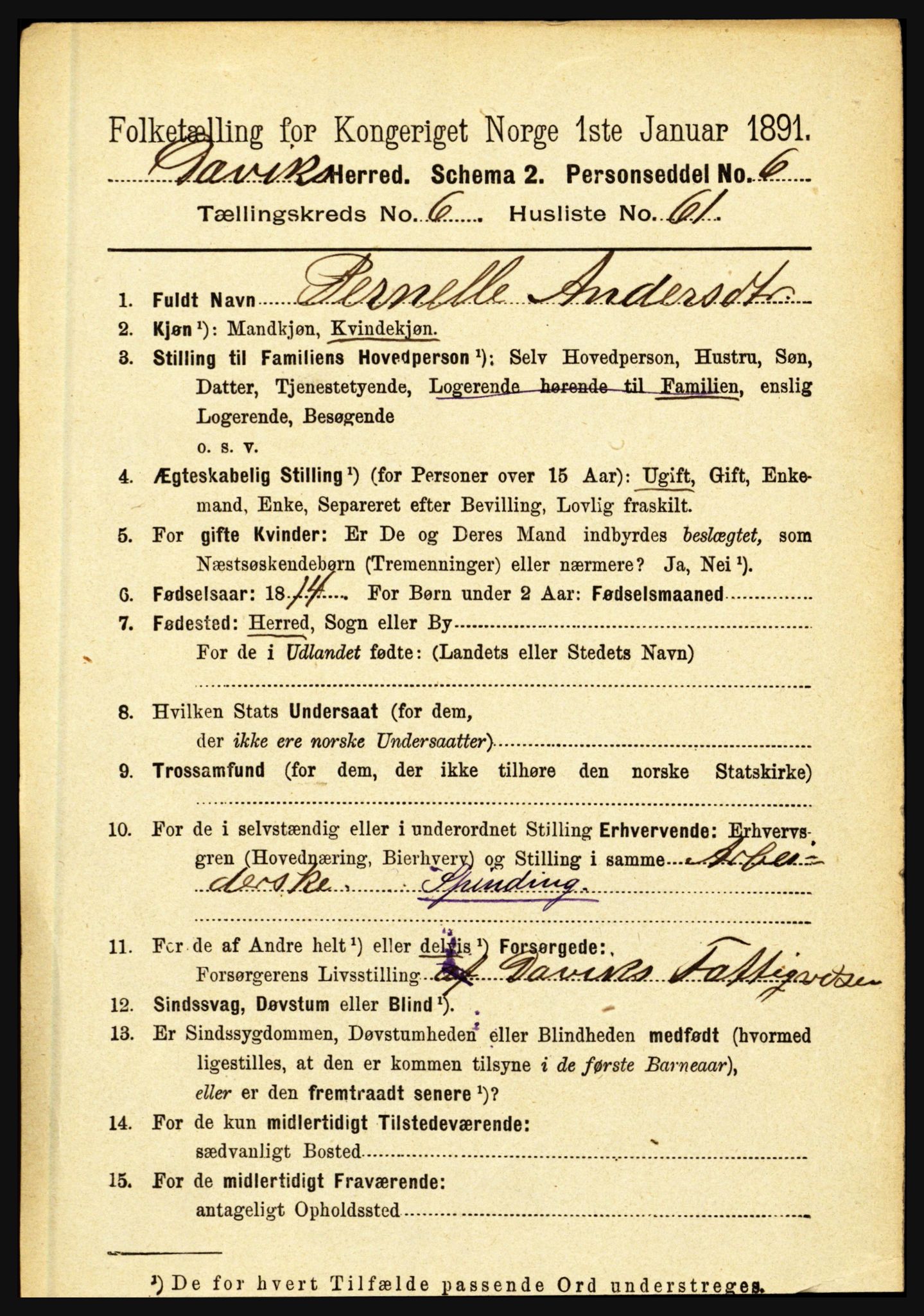 RA, 1891 census for 1442 Davik, 1891, p. 2668