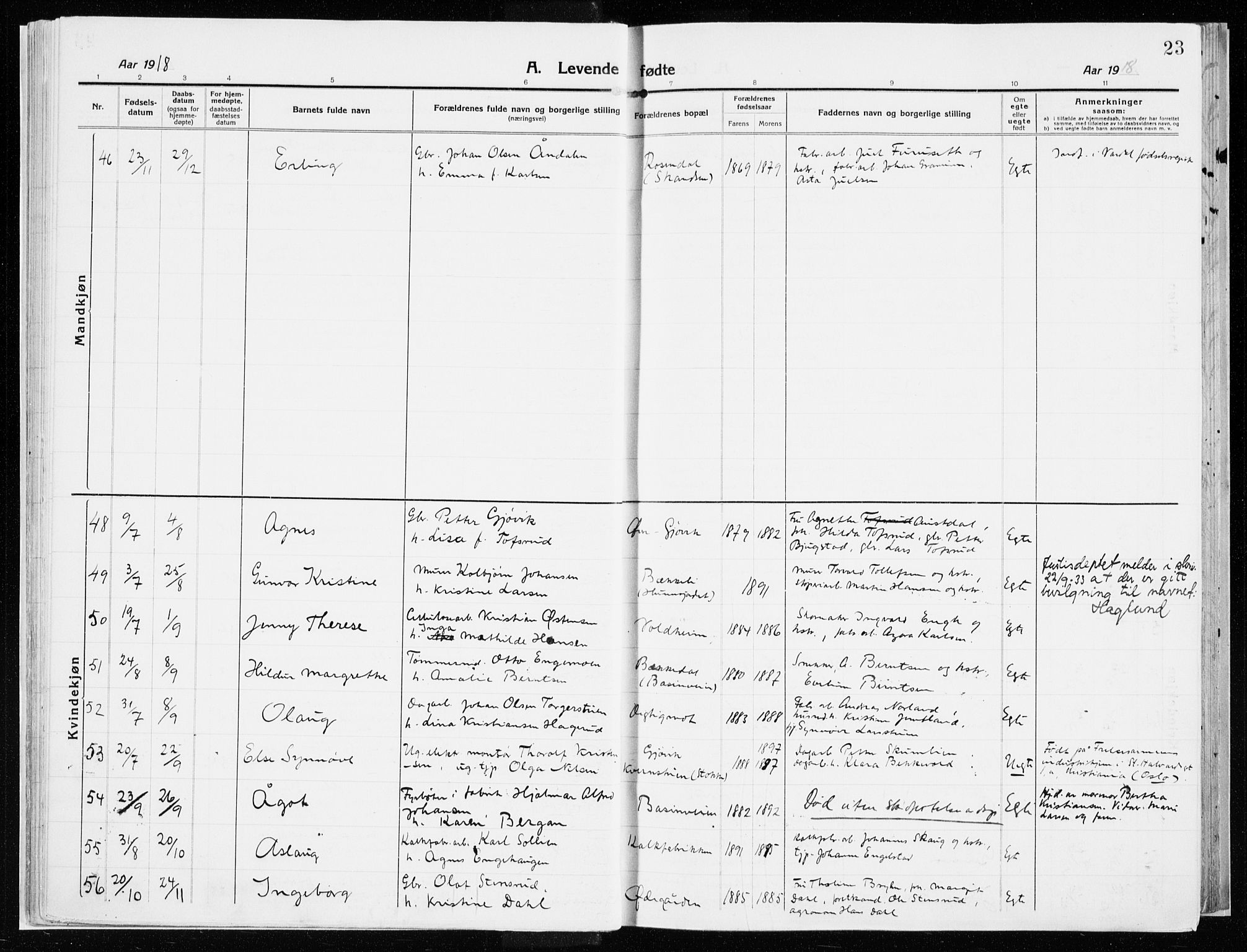 Vardal prestekontor, SAH/PREST-100/H/Ha/Haa/L0017: Parish register (official) no. 17, 1915-1929, p. 23