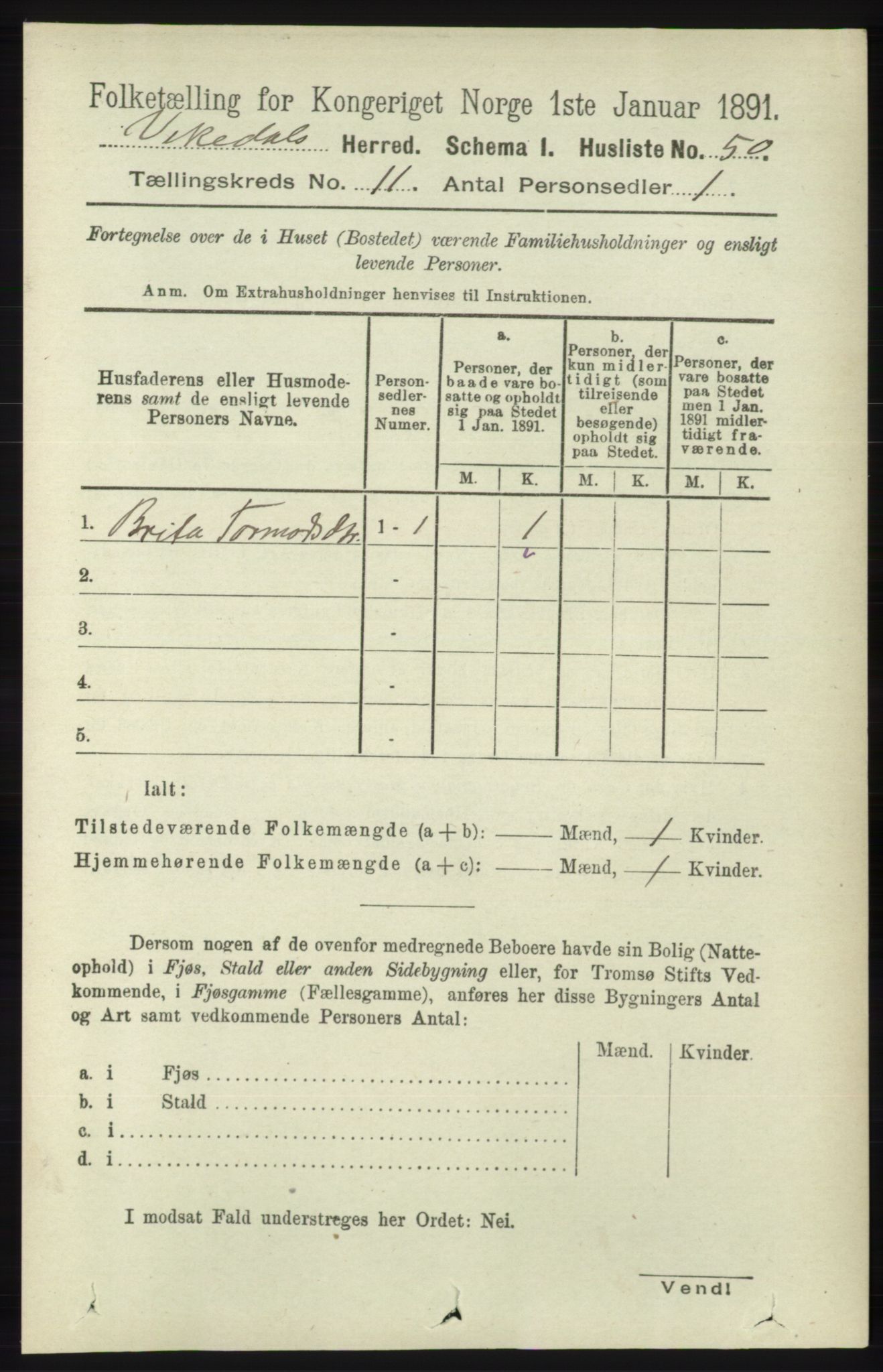 RA, 1891 census for 1157 Vikedal, 1891, p. 2892