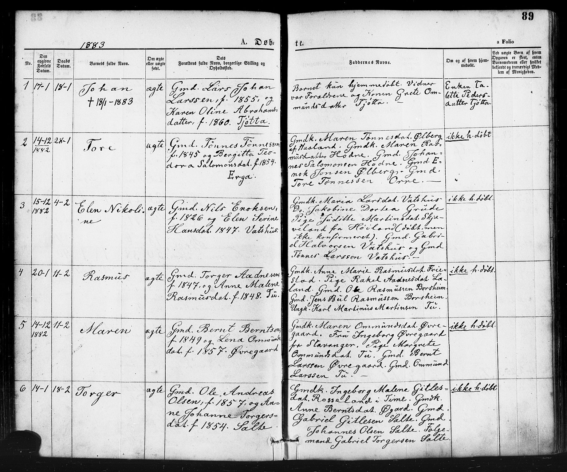 Klepp sokneprestkontor, AV/SAST-A-101803/001/3/30BA/L0006: Parish register (official) no. A 6, 1871-1885, p. 89