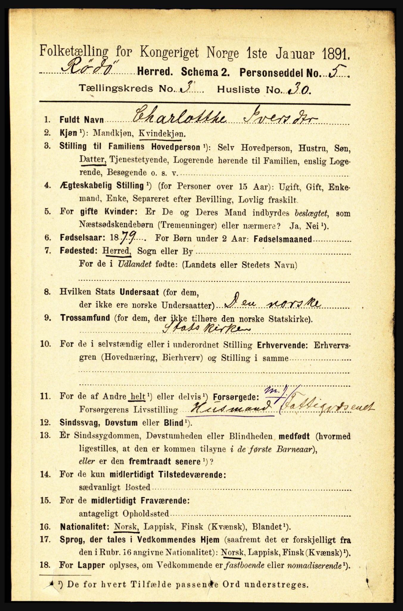 RA, 1891 census for 1836 Rødøy, 1891, p. 1042