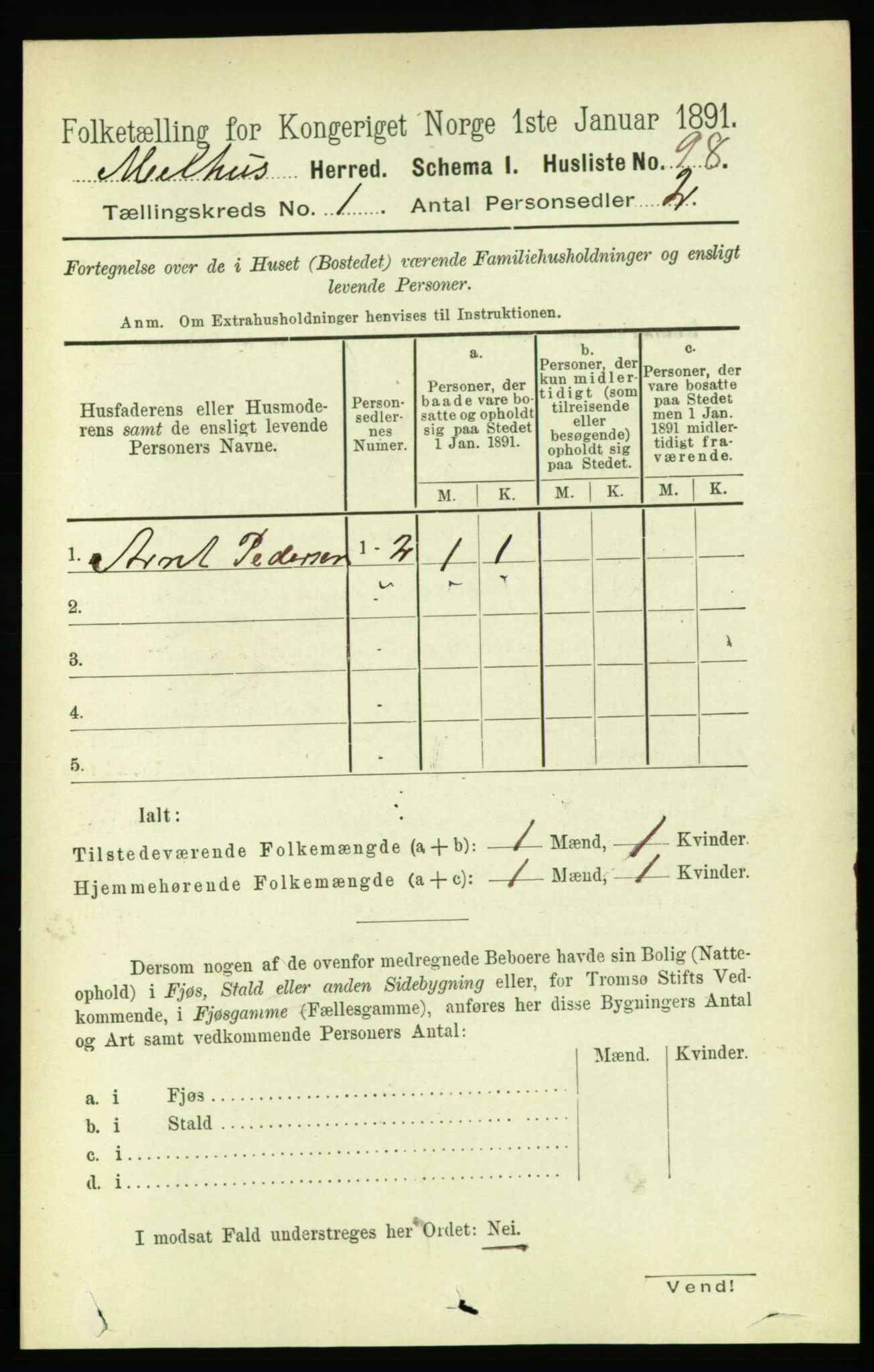 RA, 1891 census for 1653 Melhus, 1891, p. 1374