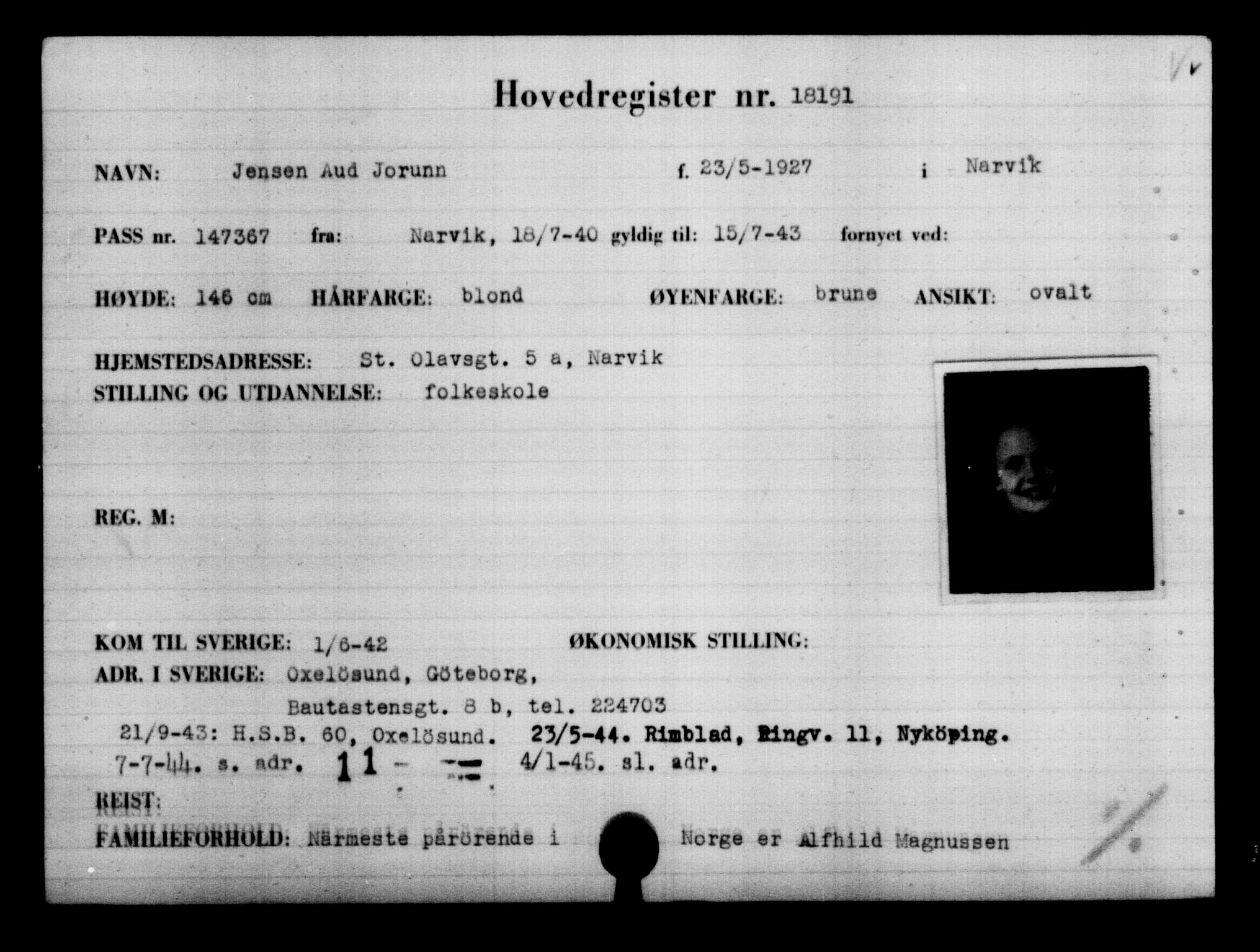 Utenriksstasjonene, Legasjonen i Stockholm, Flyktningkontoret, AV/RA-S-6753/V/Va/L0008: Kjesäterkartoteket, flyktninger med registreringsnr. 15700-18547, 1940-1945, p. 2790