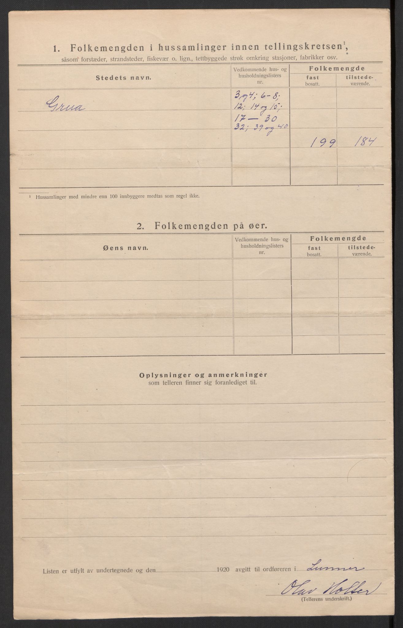 SAH, 1920 census for Lunner, 1920, p. 27