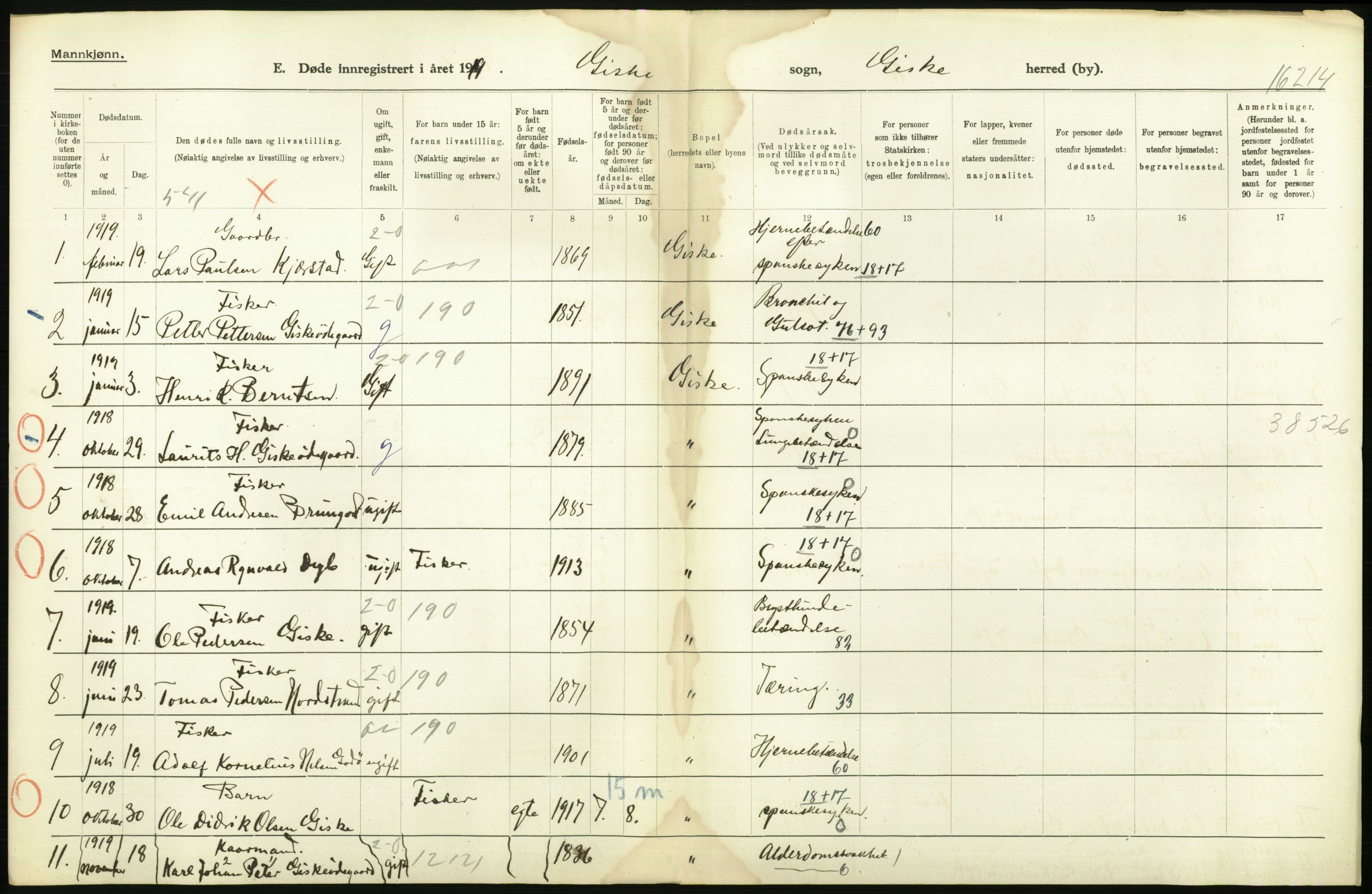 Statistisk sentralbyrå, Sosiodemografiske emner, Befolkning, AV/RA-S-2228/D/Df/Dfb/Dfbi/L0042: Møre fylke: Døde. Bygder og byer., 1919, p. 84