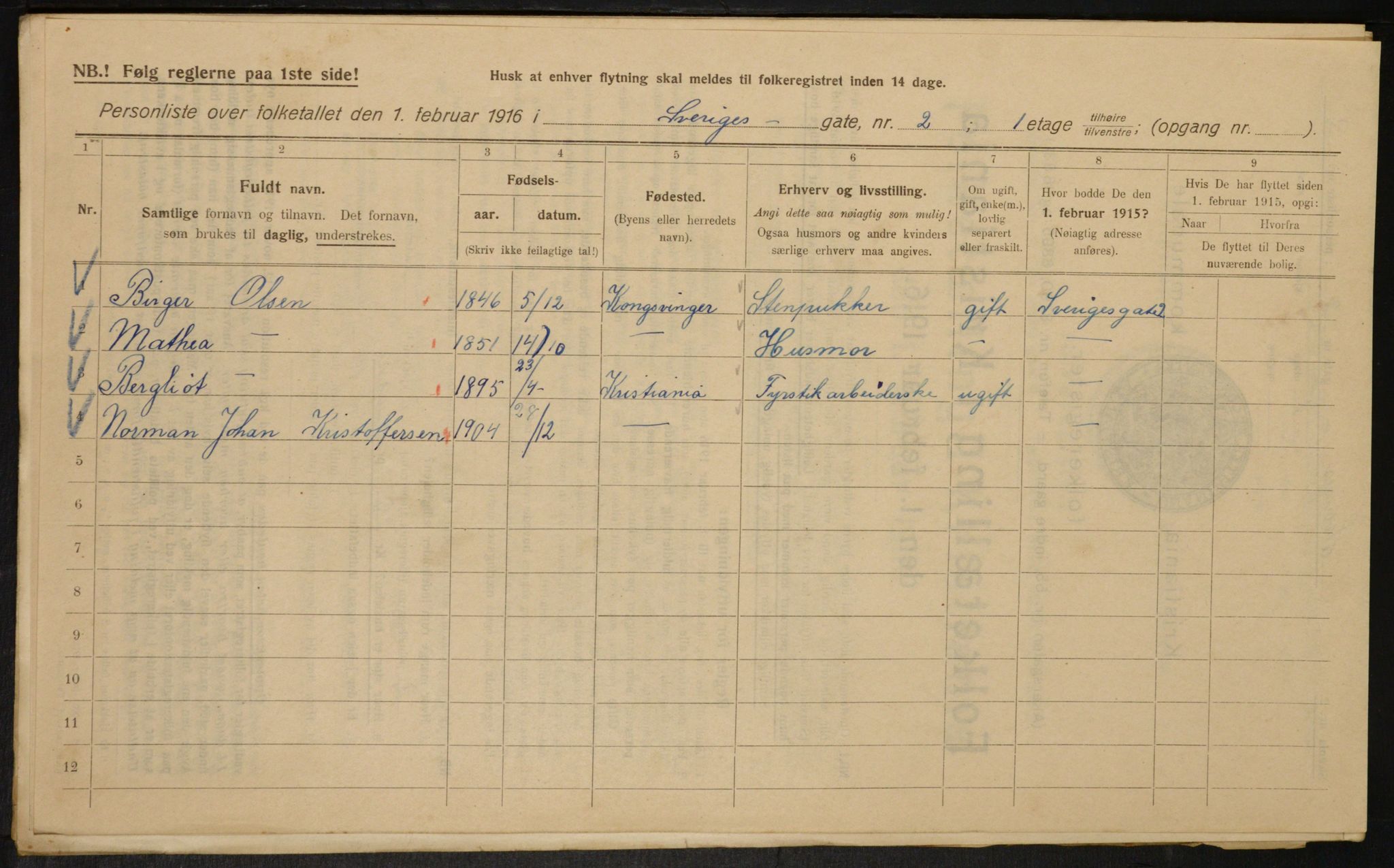 OBA, Municipal Census 1916 for Kristiania, 1916, p. 108744