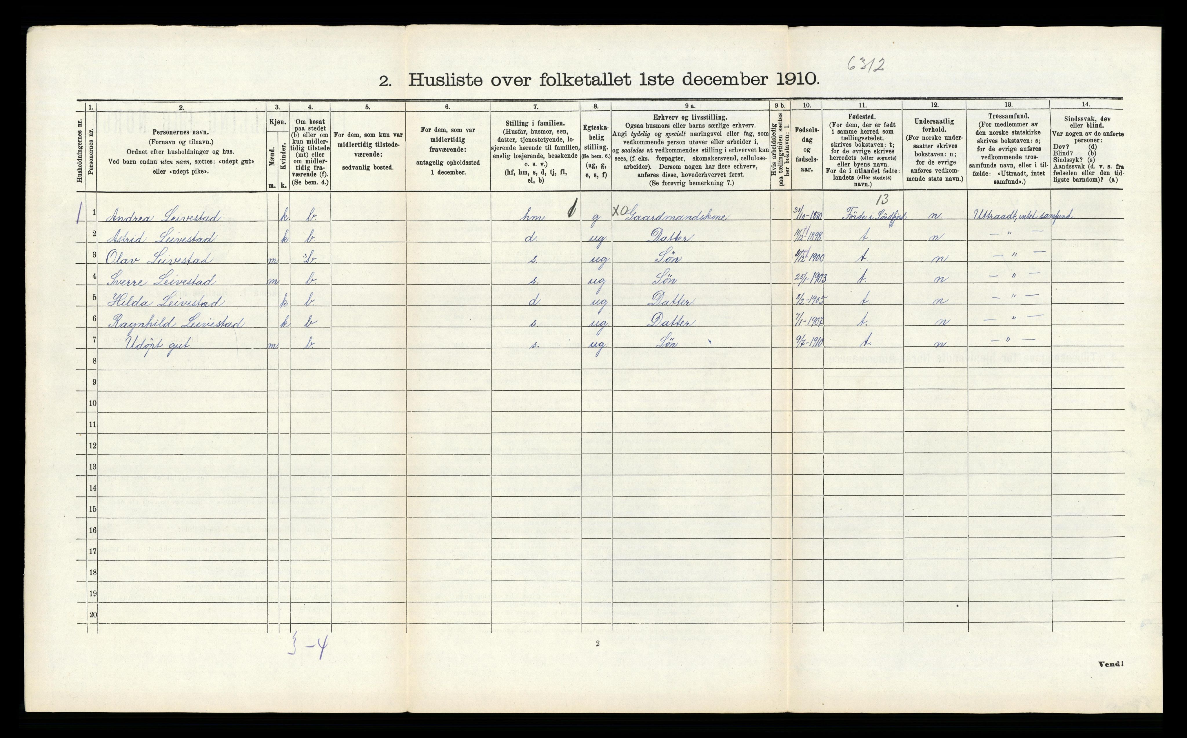 RA, 1910 census for Fana, 1910, p. 232