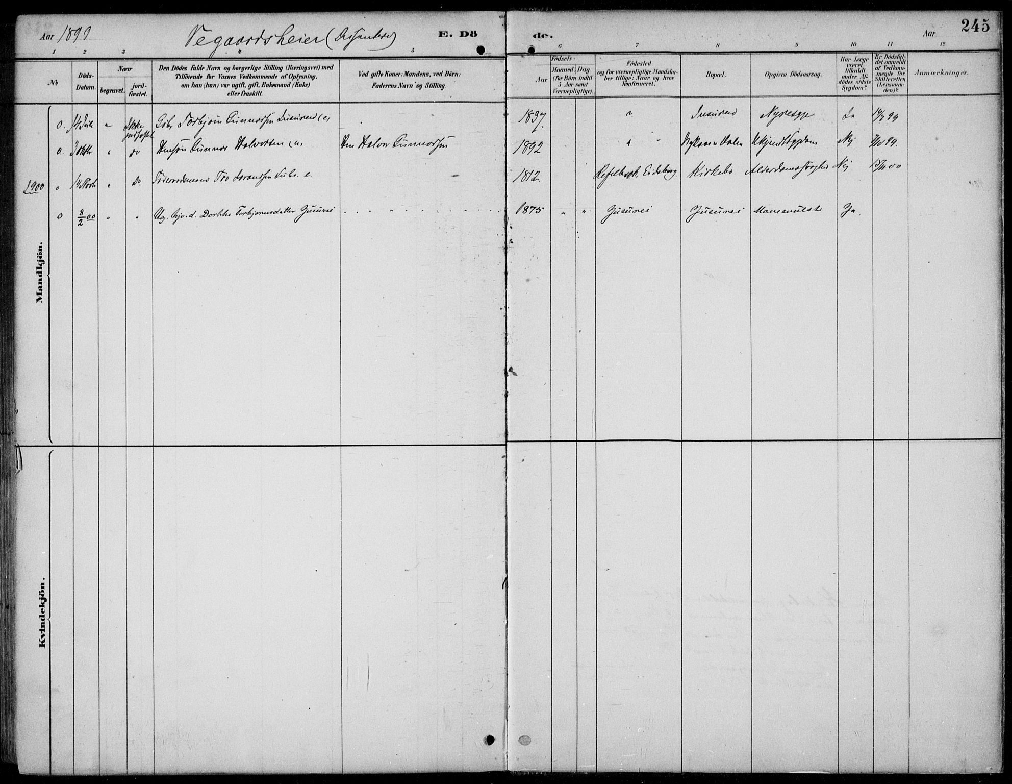 Kviteseid kirkebøker, SAKO/A-276/F/Fb/L0002: Parish register (official) no. II 2, 1882-1916, p. 245
