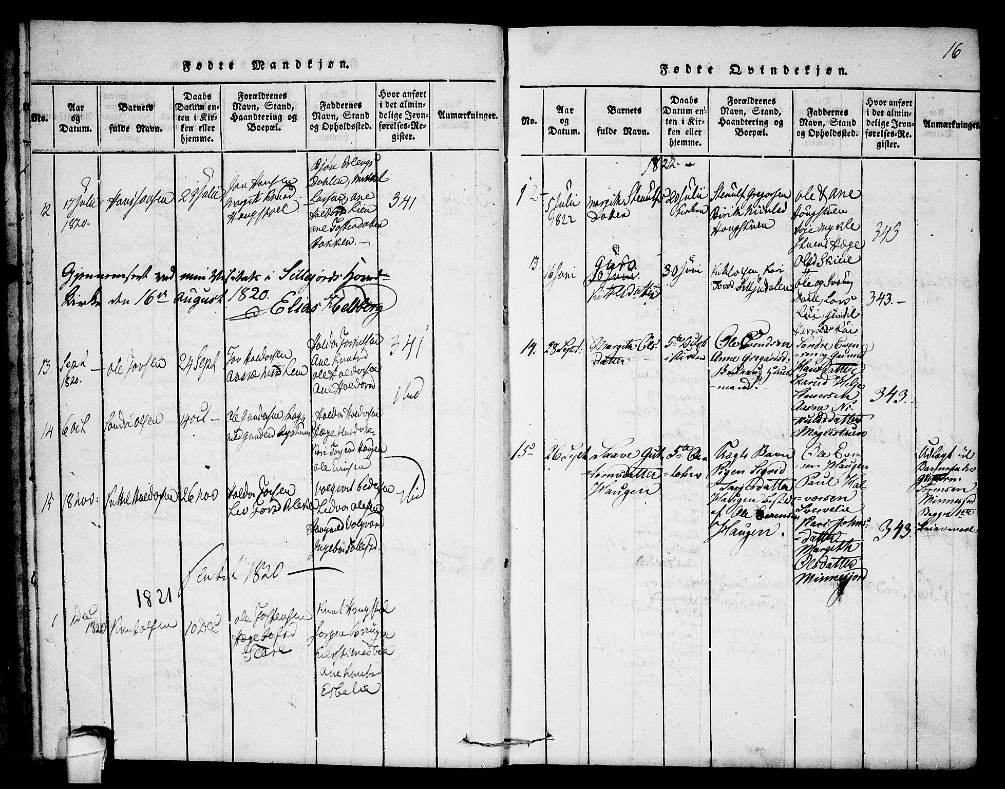 Seljord kirkebøker, SAKO/A-20/F/Fb/L0001: Parish register (official) no. II 1, 1815-1831, p. 16