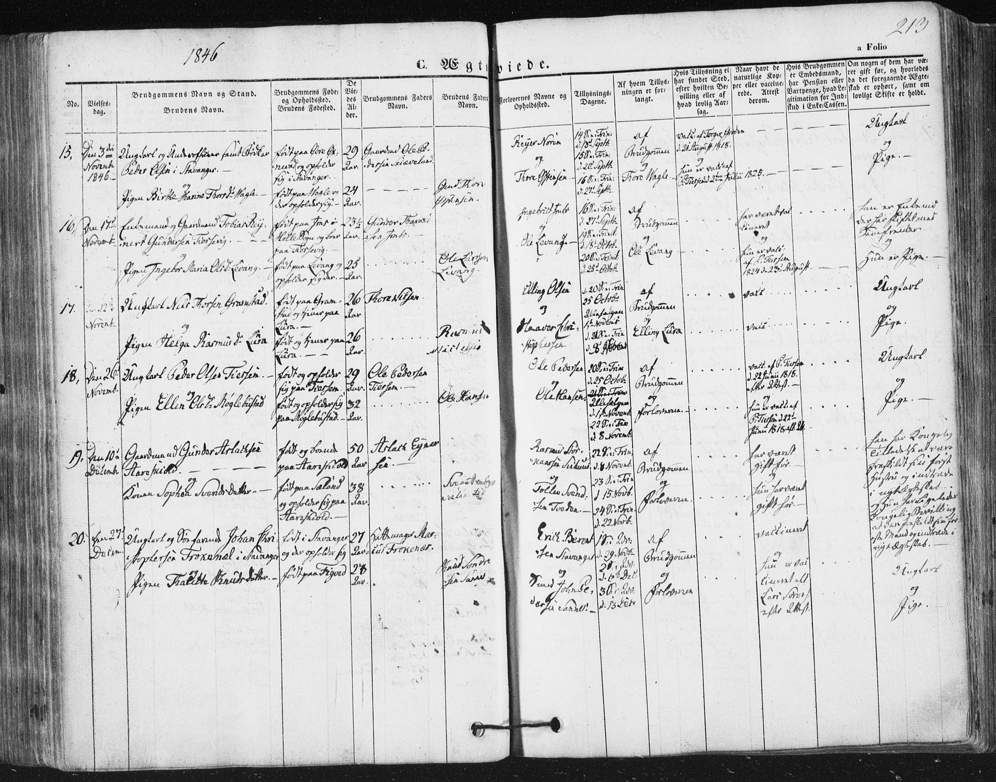 Høyland sokneprestkontor, AV/SAST-A-101799/001/30BA/L0008: Parish register (official) no. A 8, 1841-1856, p. 213