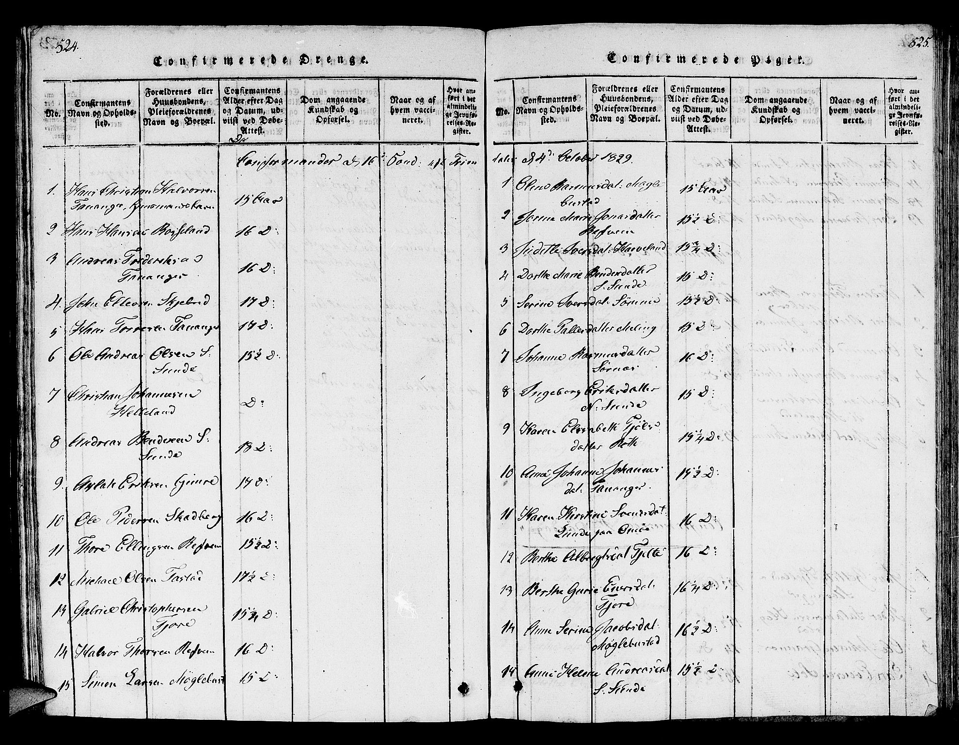 Håland sokneprestkontor, AV/SAST-A-101802/001/30BB/L0001: Parish register (copy) no. B 1, 1815-1845, p. 524-525