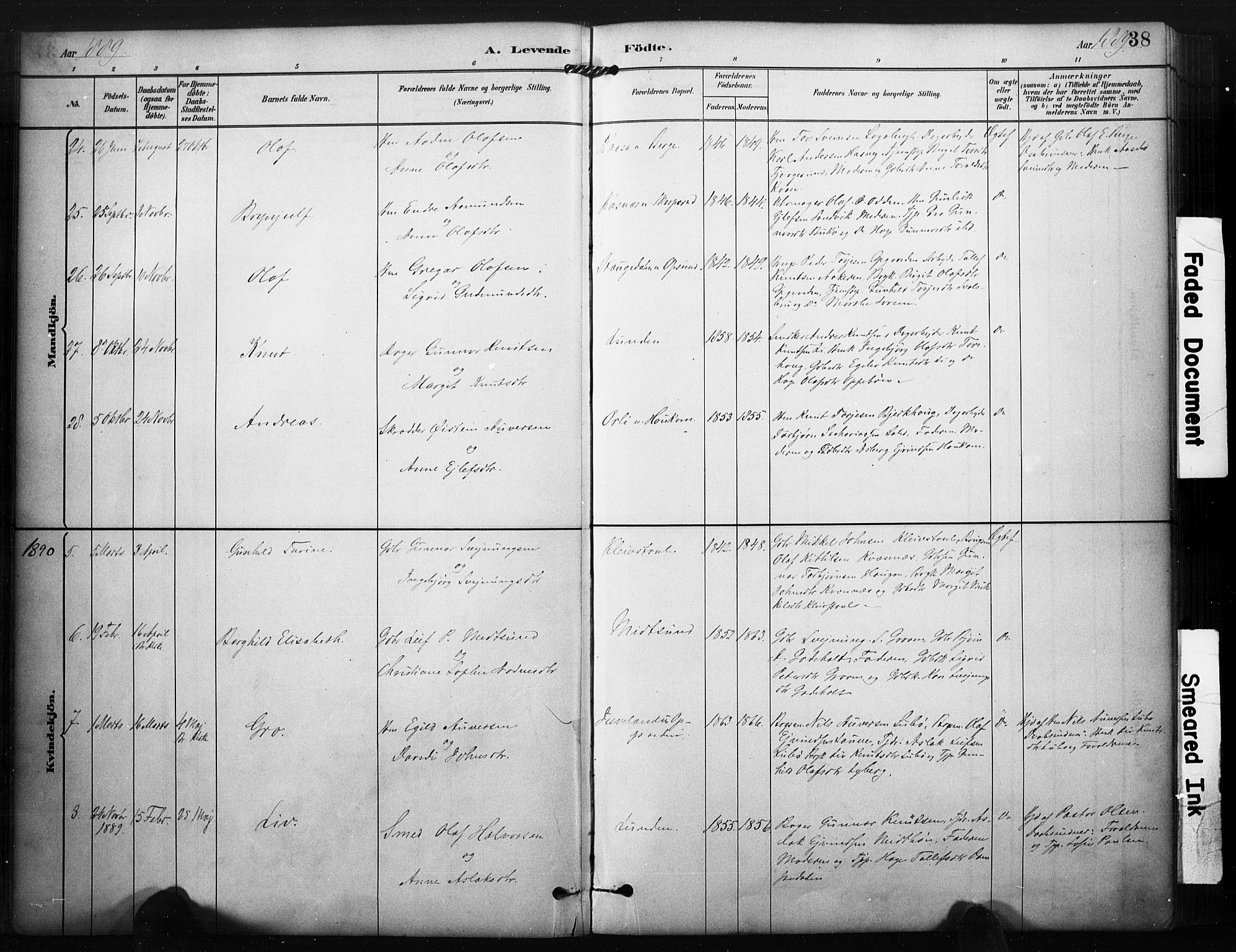 Kviteseid kirkebøker, SAKO/A-276/F/Fa/L0008: Parish register (official) no. I 8, 1882-1903, p. 38