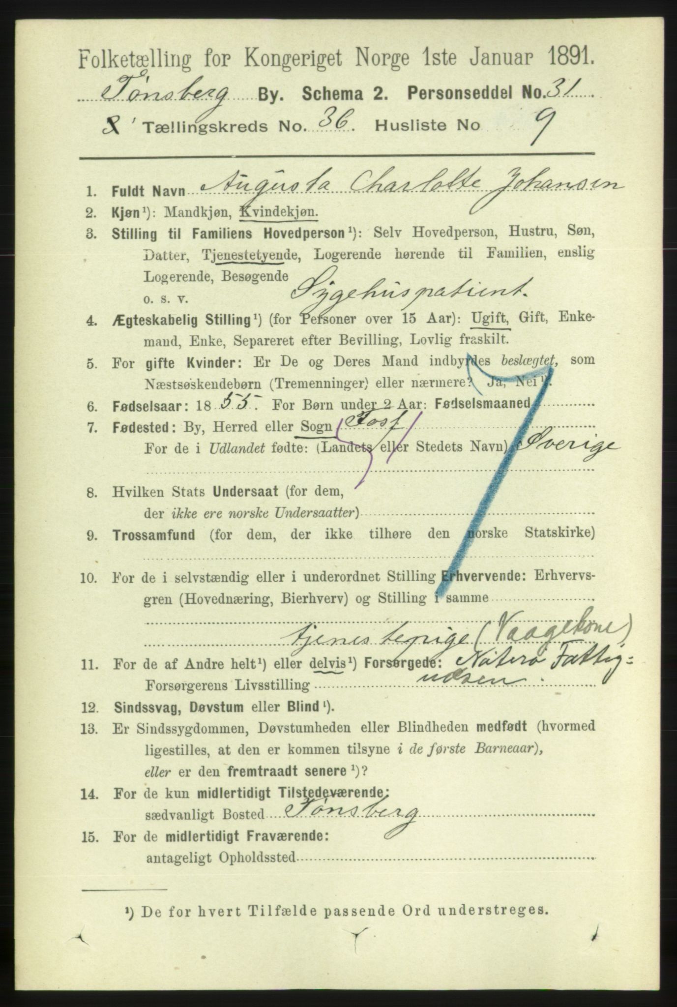 RA, 1891 census for 0705 Tønsberg, 1891, p. 7972