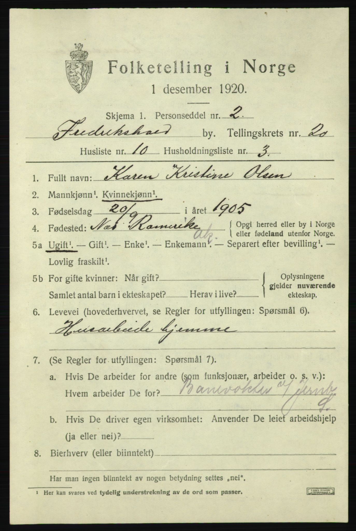 SAO, 1920 census for Fredrikshald, 1920, p. 29385