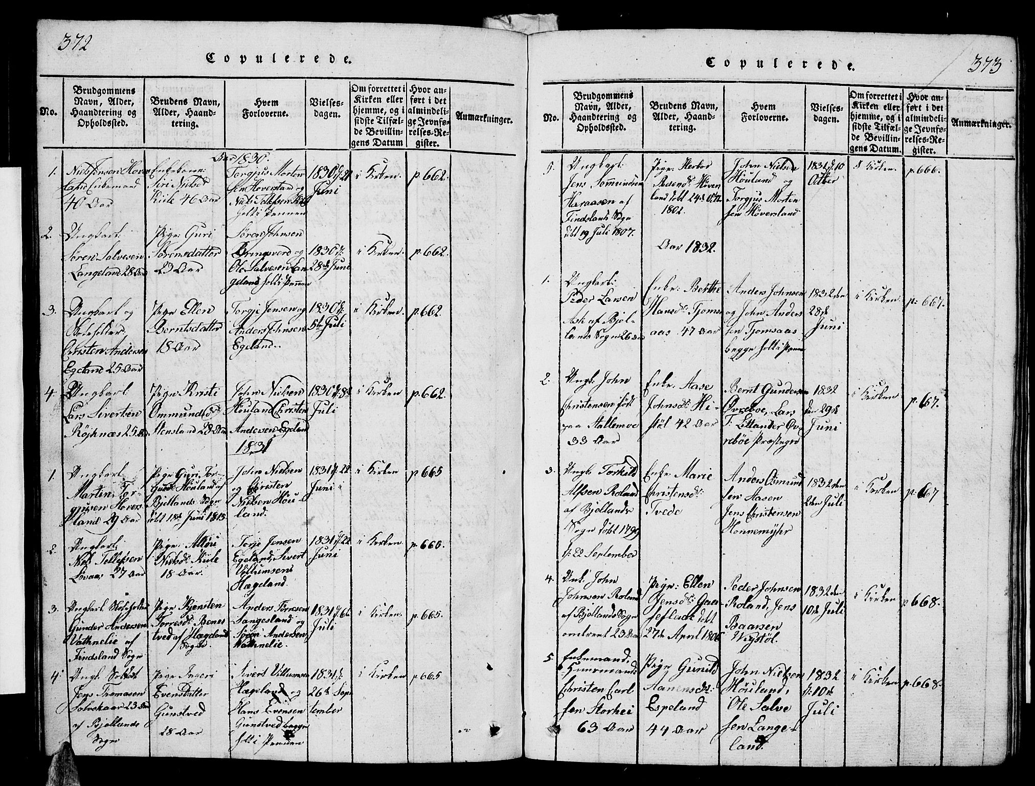 Vennesla sokneprestkontor, AV/SAK-1111-0045/Fb/Fba/L0001: Parish register (copy) no. B 1, 1820-1834, p. 372-373