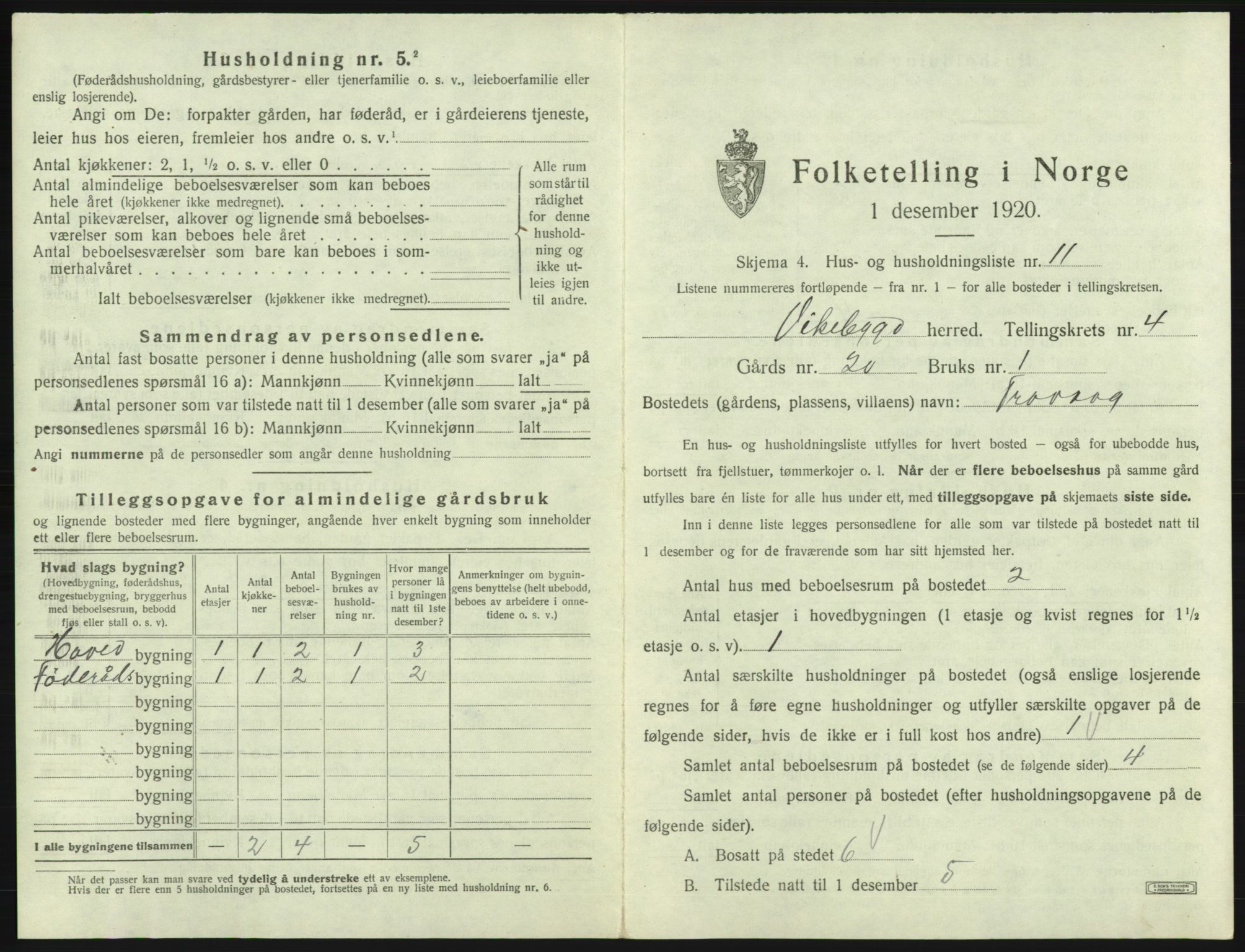 SAB, 1920 census for Vikebygd, 1920, p. 273