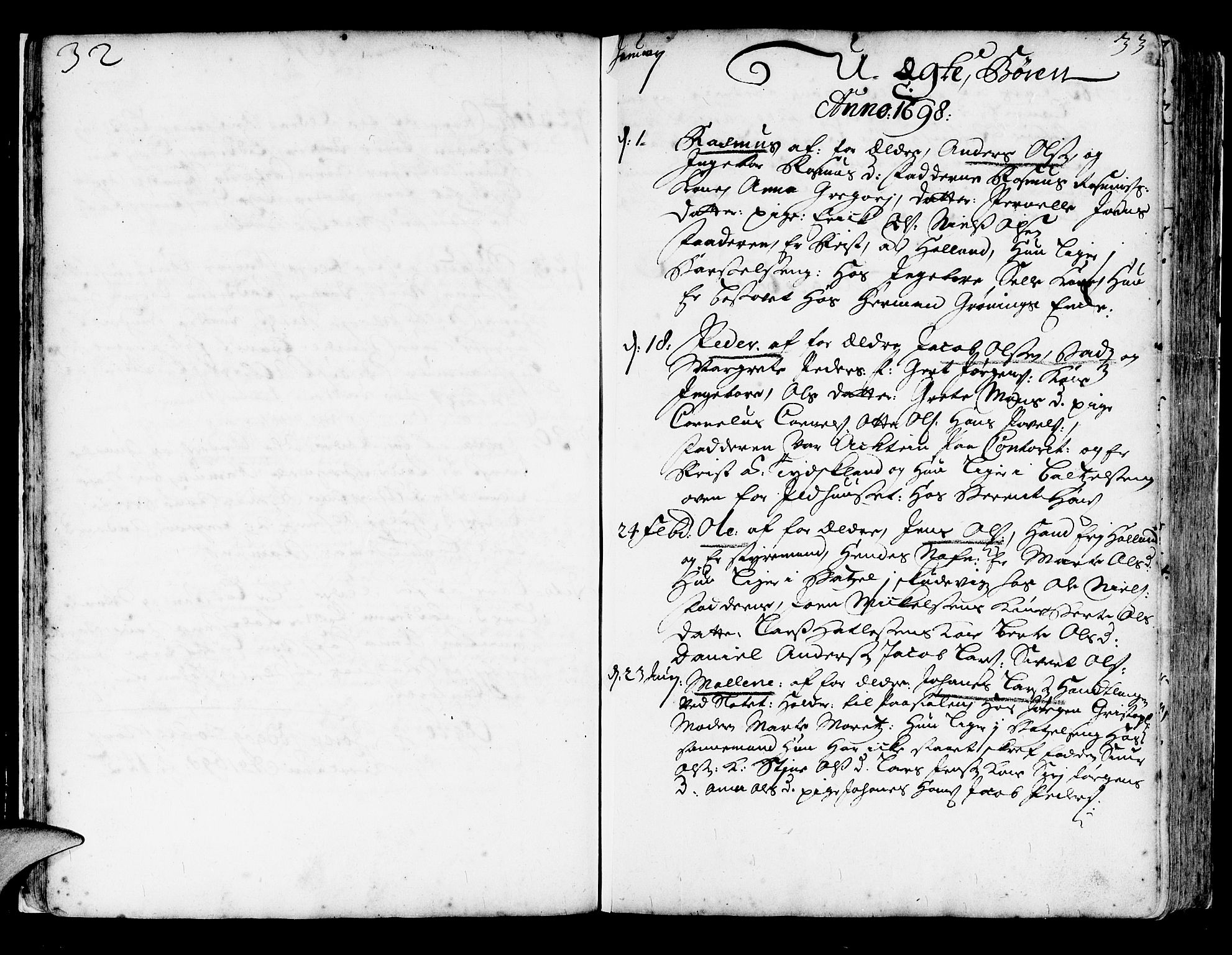 Korskirken sokneprestembete, SAB/A-76101/H/Haa/L0003: Parish register (official) no. A 3, 1698-1719, p. 32-33