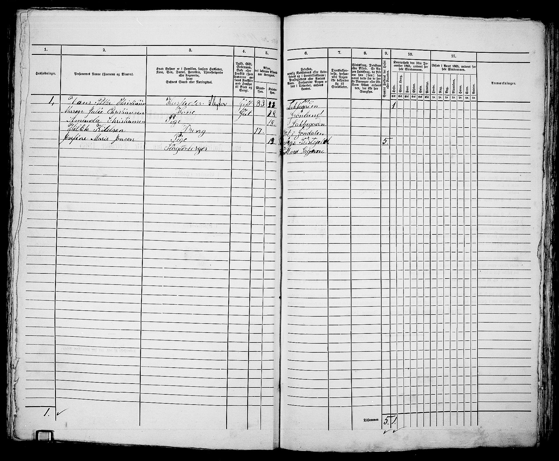 RA, 1865 census for Kristiania, 1865, p. 4343