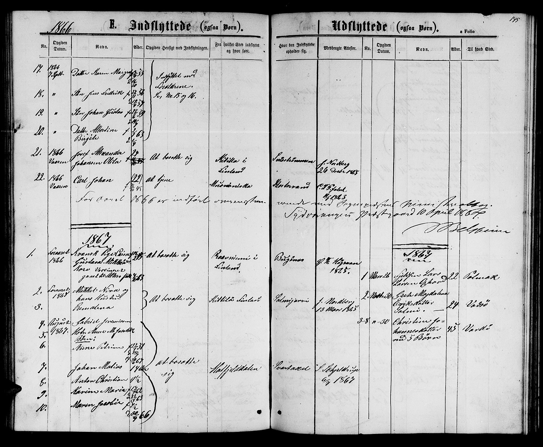 Sør-Varanger sokneprestkontor, AV/SATØ-S-1331/H/Hb/L0001klokker: Parish register (copy) no. 1, 1863-1872, p. 145