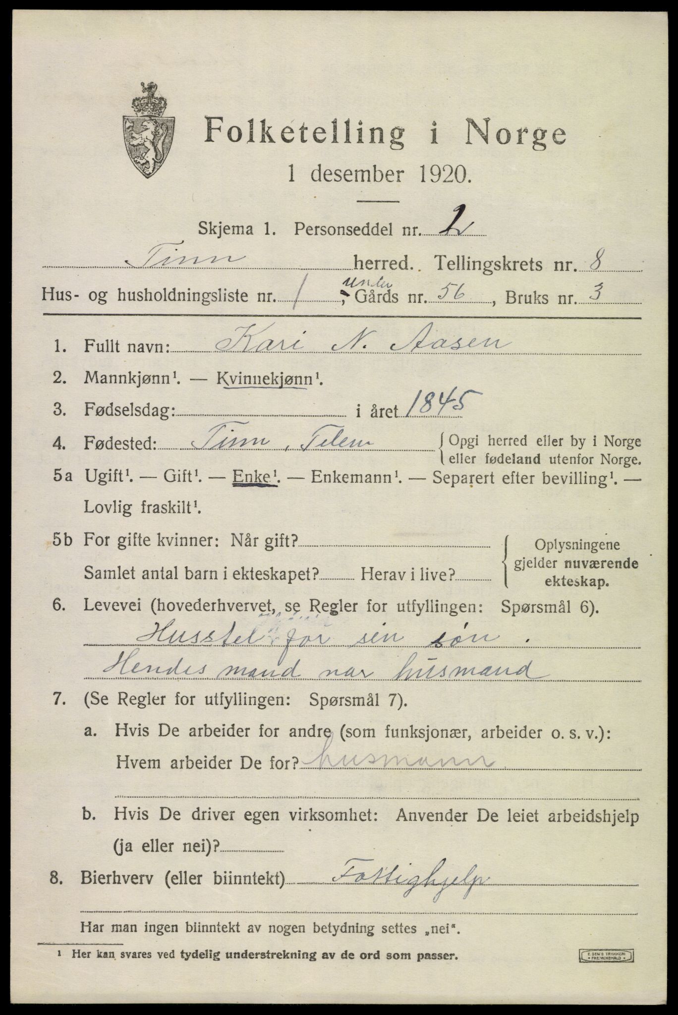 SAKO, 1920 census for Tinn, 1920, p. 5088