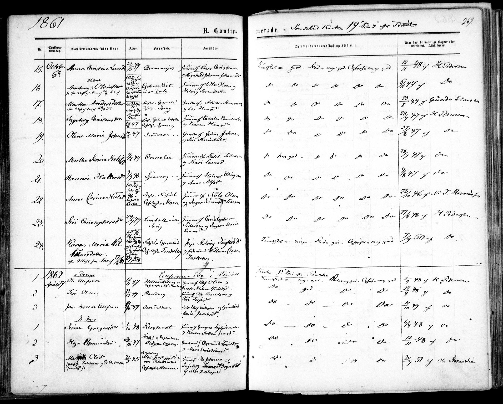 Søndeled sokneprestkontor, AV/SAK-1111-0038/F/Fa/L0003: Parish register (official) no. A 3, 1861-1879, p. 269